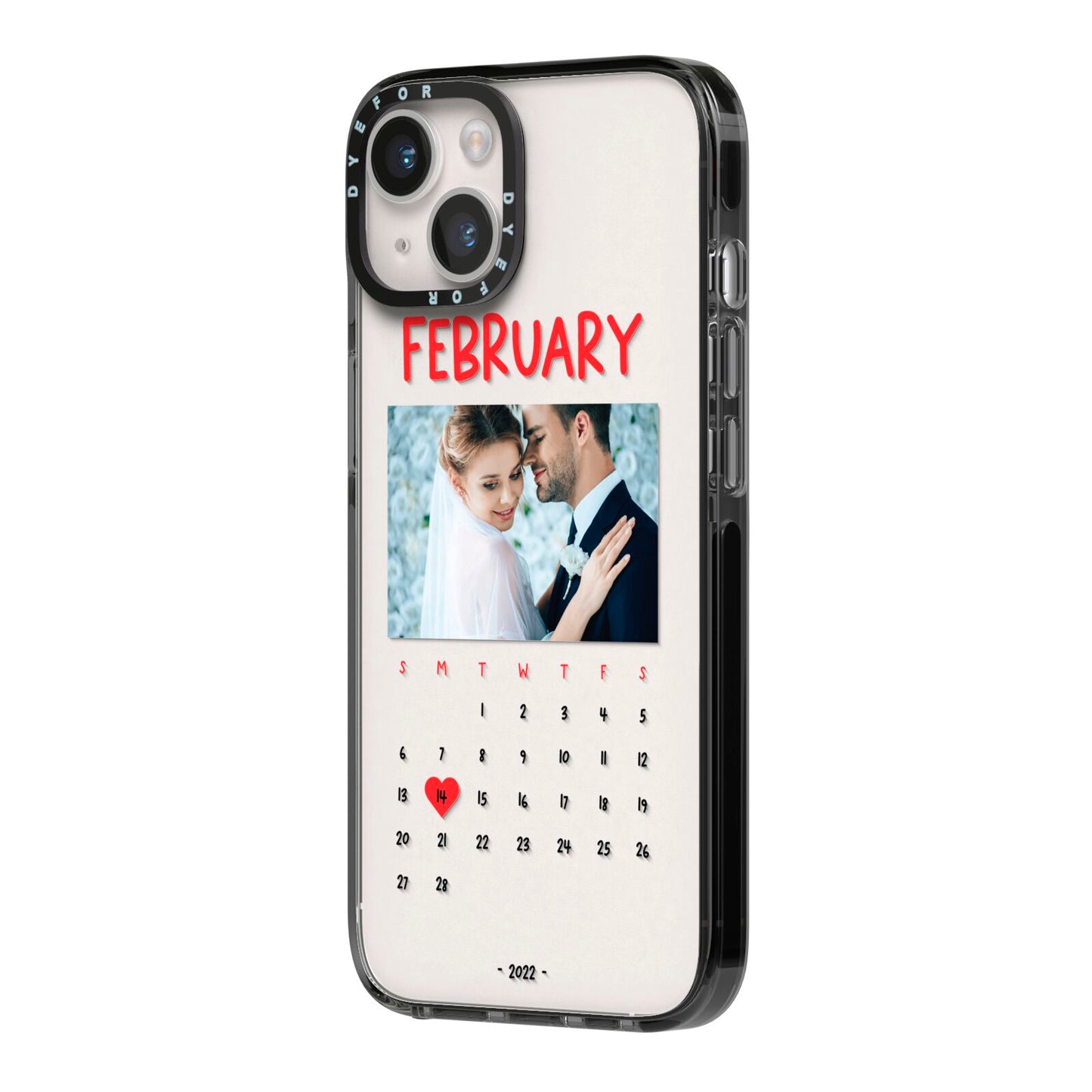 Photo Wedding Anniversary iPhone 14 Black Impact Case Side Angle on Silver phone