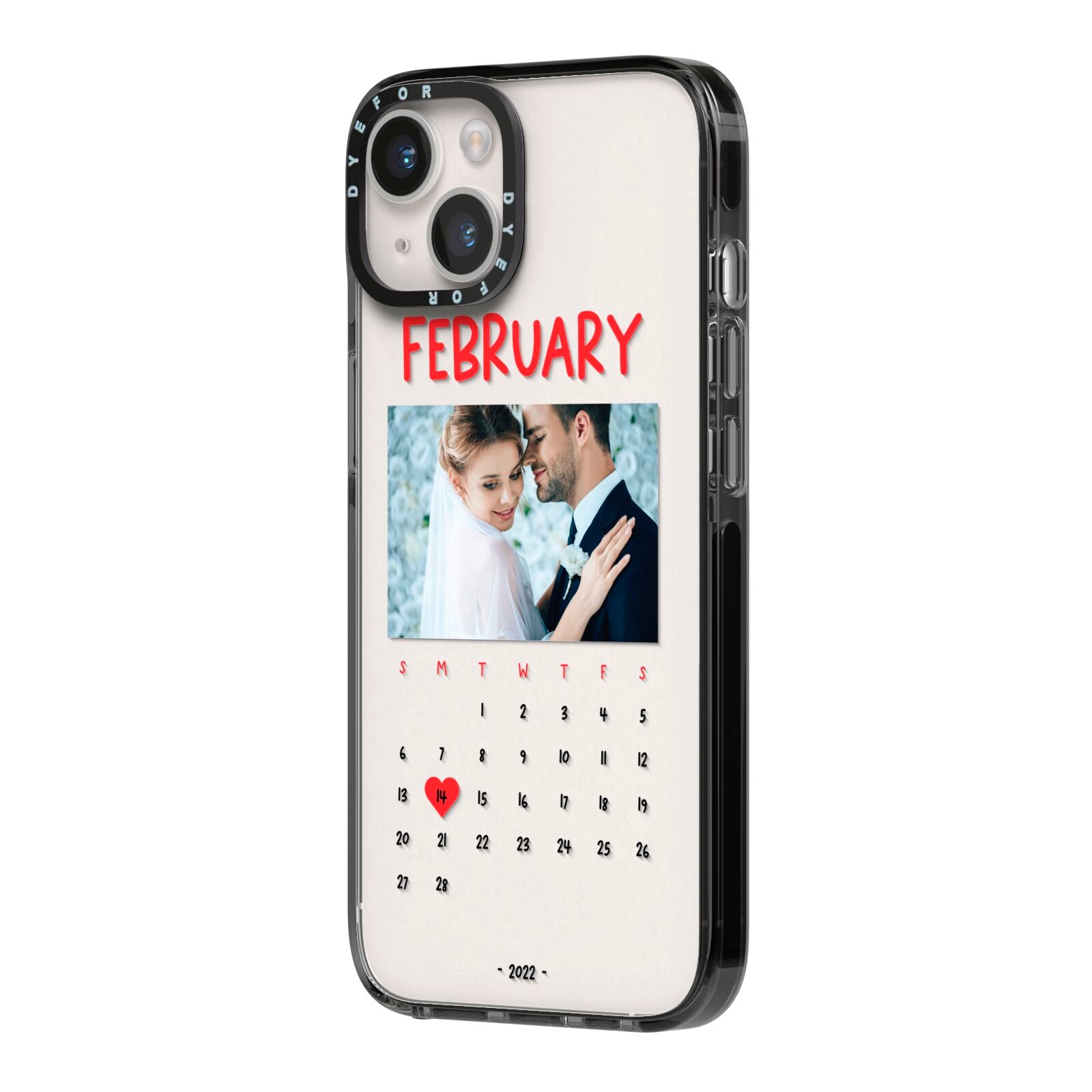 Photo Wedding Anniversary iPhone 14 Black Impact Case Side Angle on Silver phone