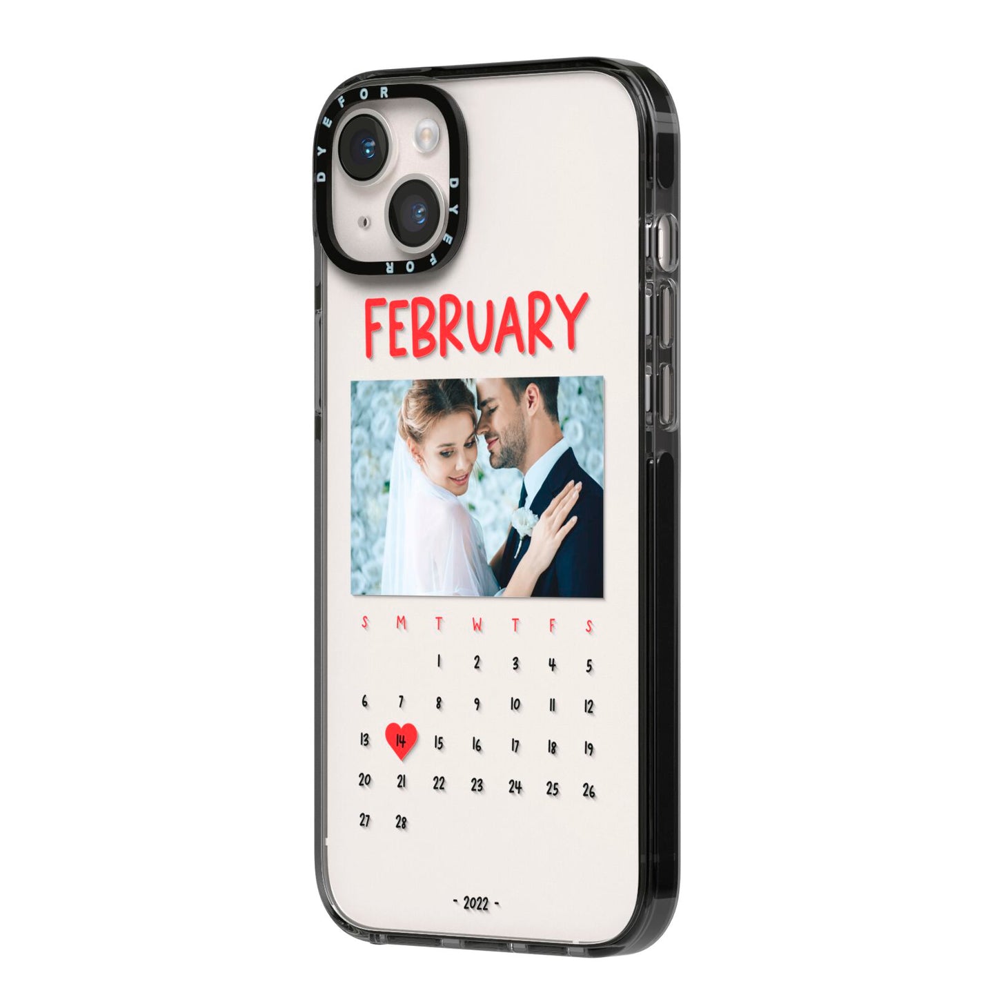 Photo Wedding Anniversary iPhone 14 Plus Black Impact Case Side Angle on Silver phone