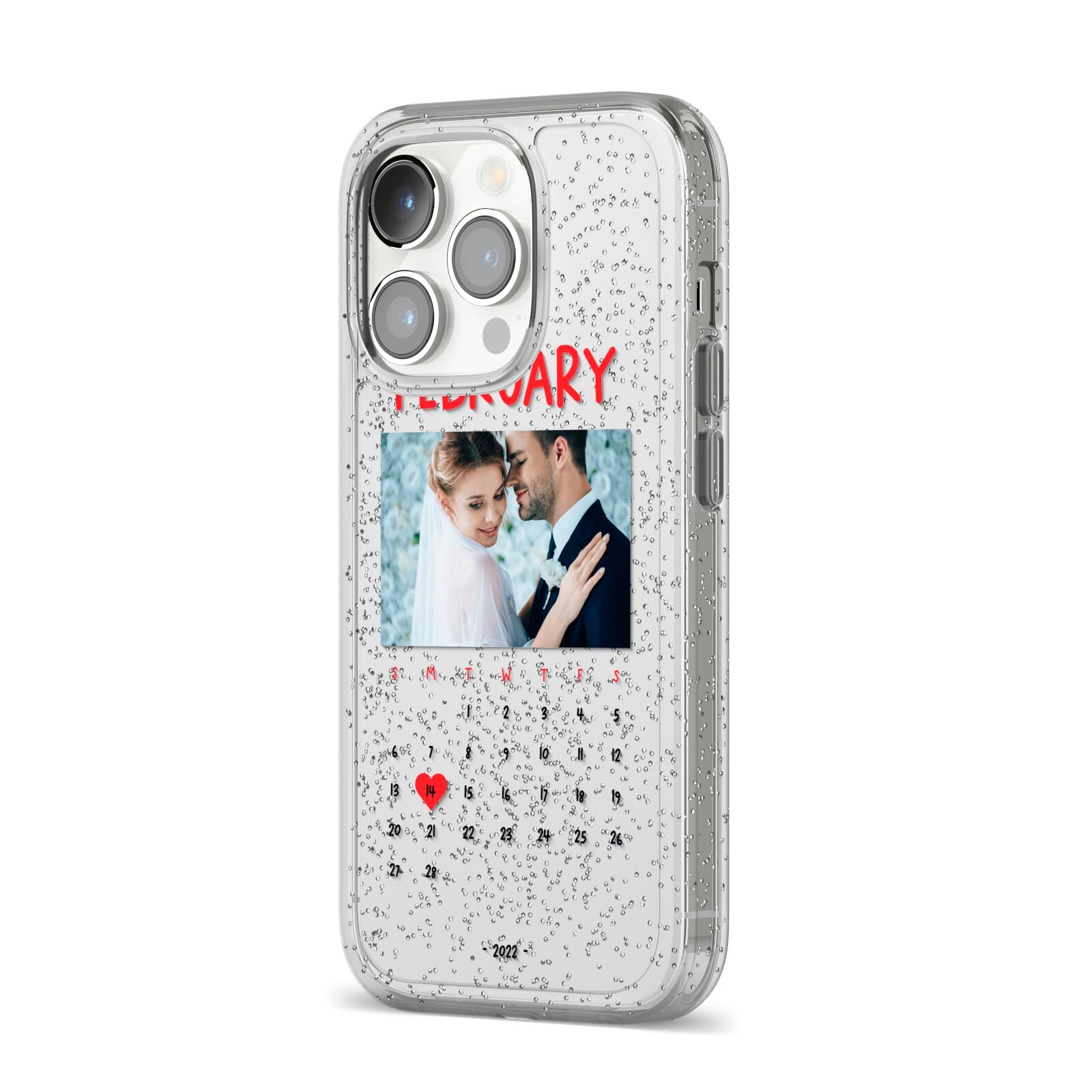 Photo Wedding Anniversary iPhone 14 Pro Glitter Tough Case Silver Angled Image