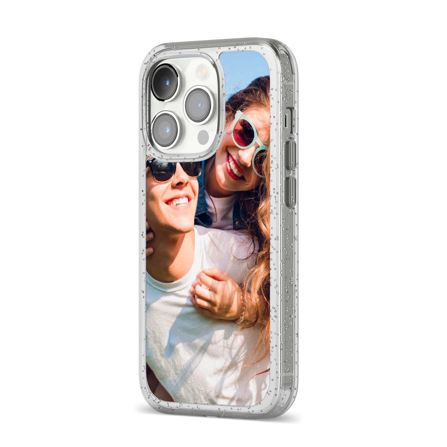 Photo iPhone 14 Pro Glitter Tough Case Silver Angled Image