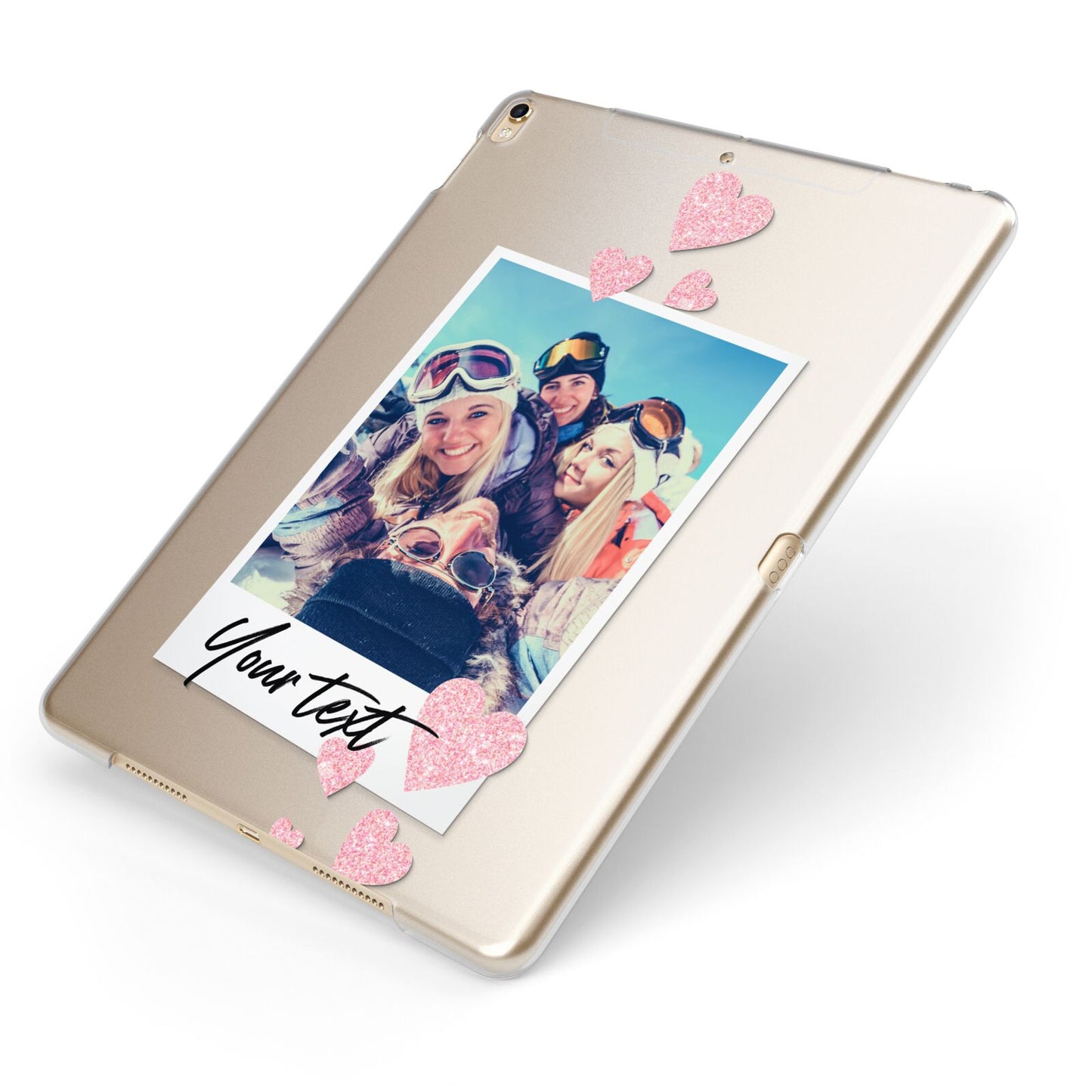 Photo with Text Apple iPad Case on Gold iPad Side View