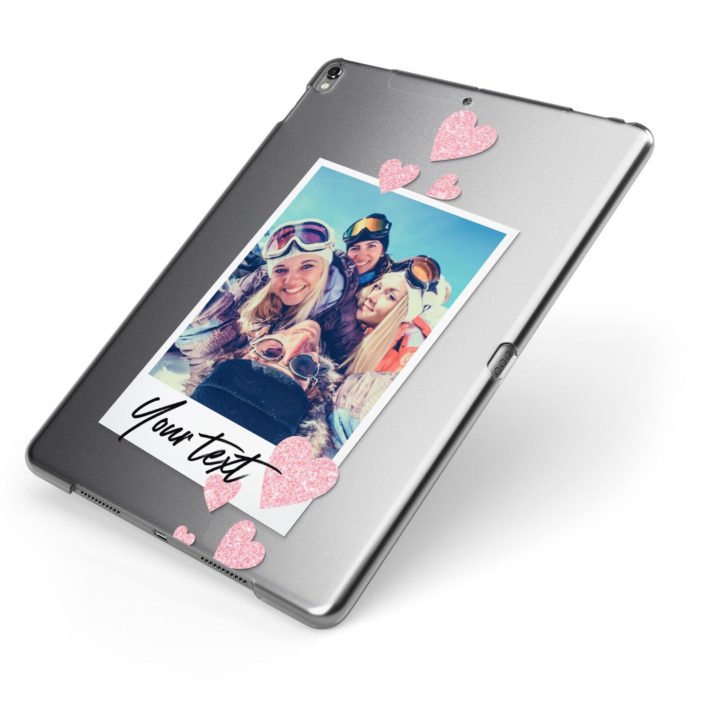 Photo with Text Apple iPad Case on Grey iPad Side View