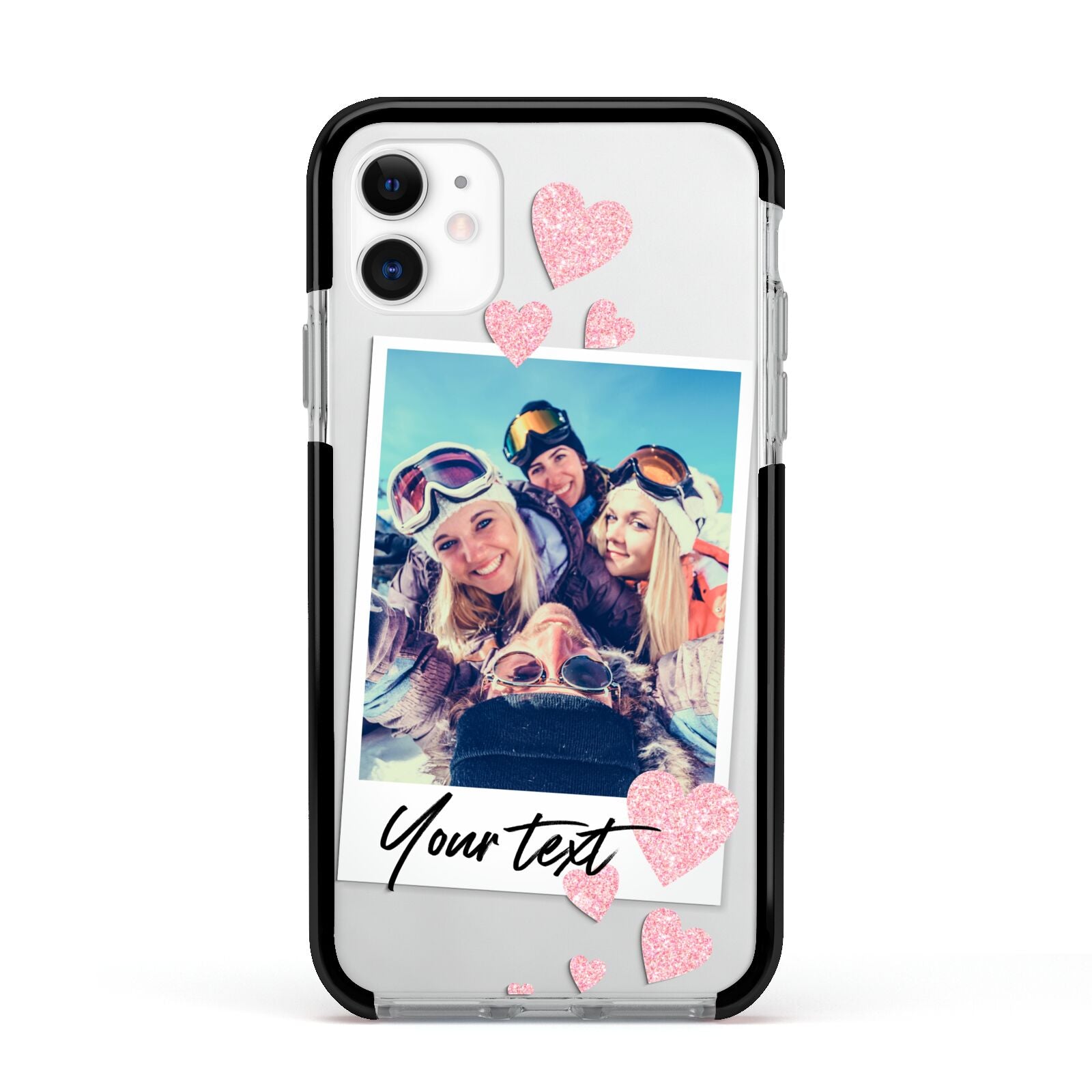 Photo with Text Apple iPhone 11 in White with Black Impact Case
