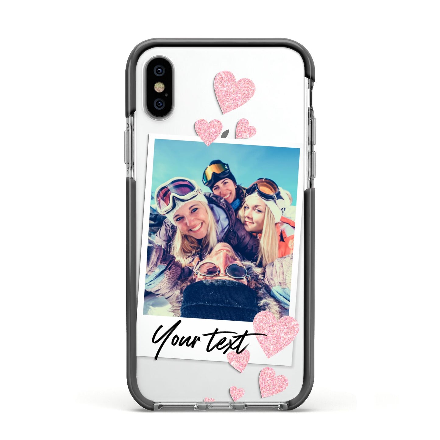 Photo with Text Apple iPhone Xs Impact Case Black Edge on Silver Phone