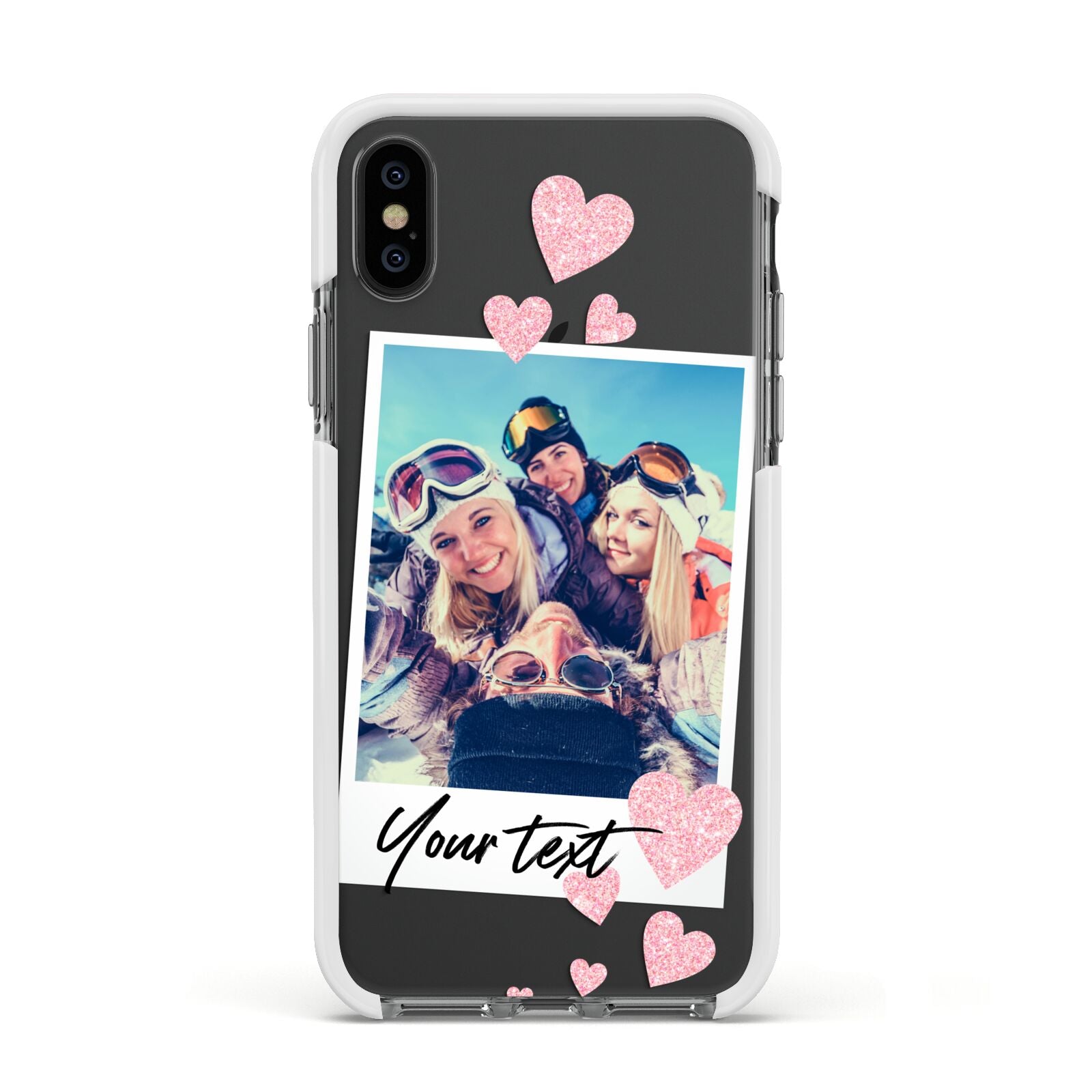 Photo with Text Apple iPhone Xs Impact Case White Edge on Black Phone