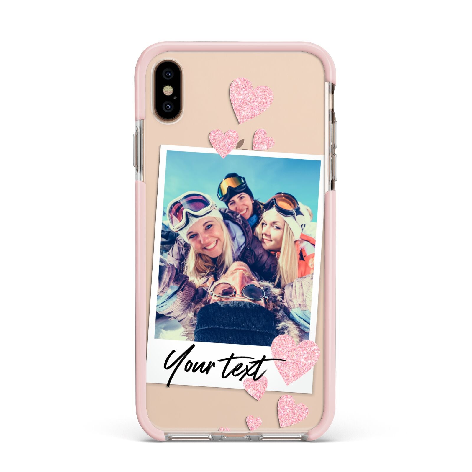 Photo with Text Apple iPhone Xs Max Impact Case Pink Edge on Gold Phone