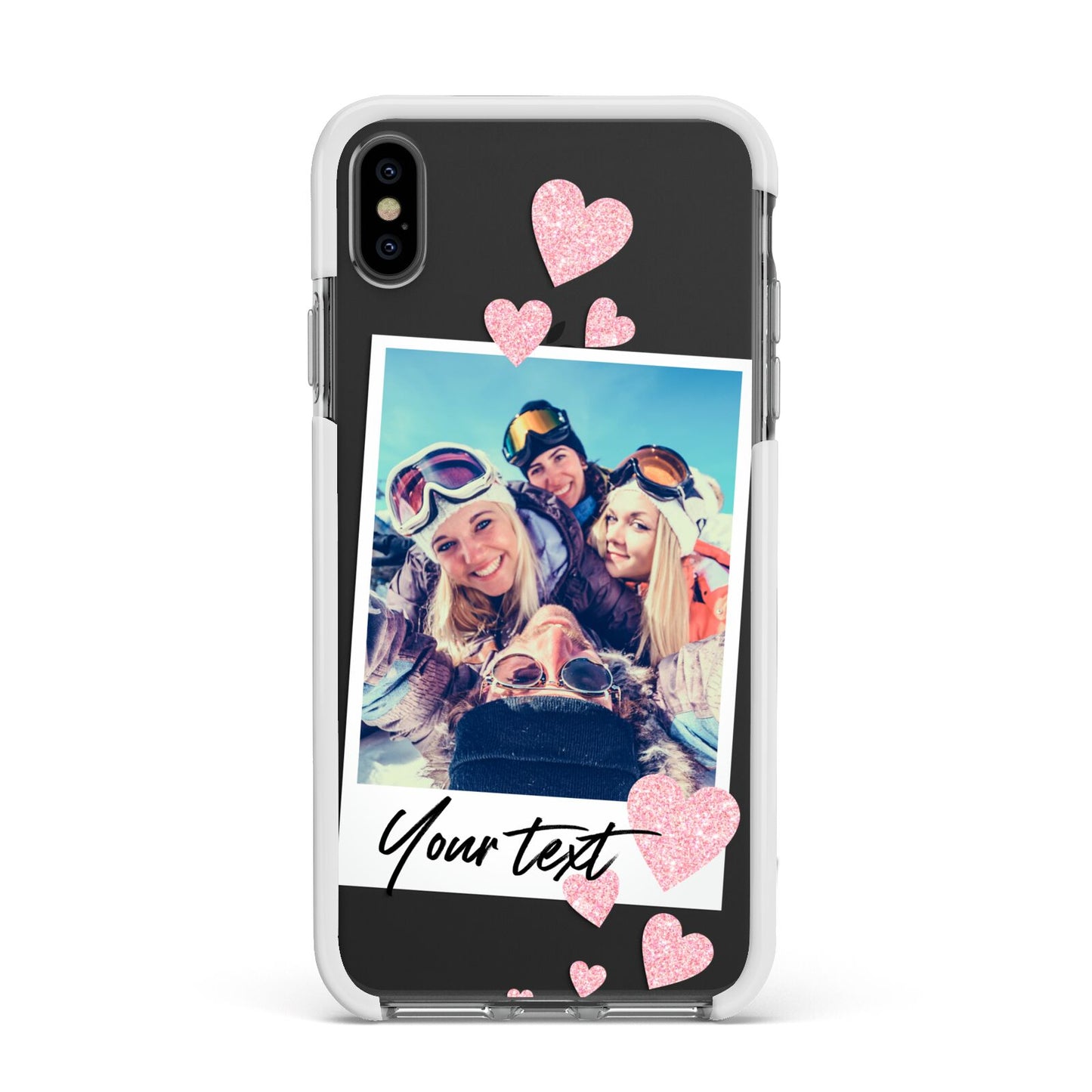 Photo with Text Apple iPhone Xs Max Impact Case White Edge on Black Phone