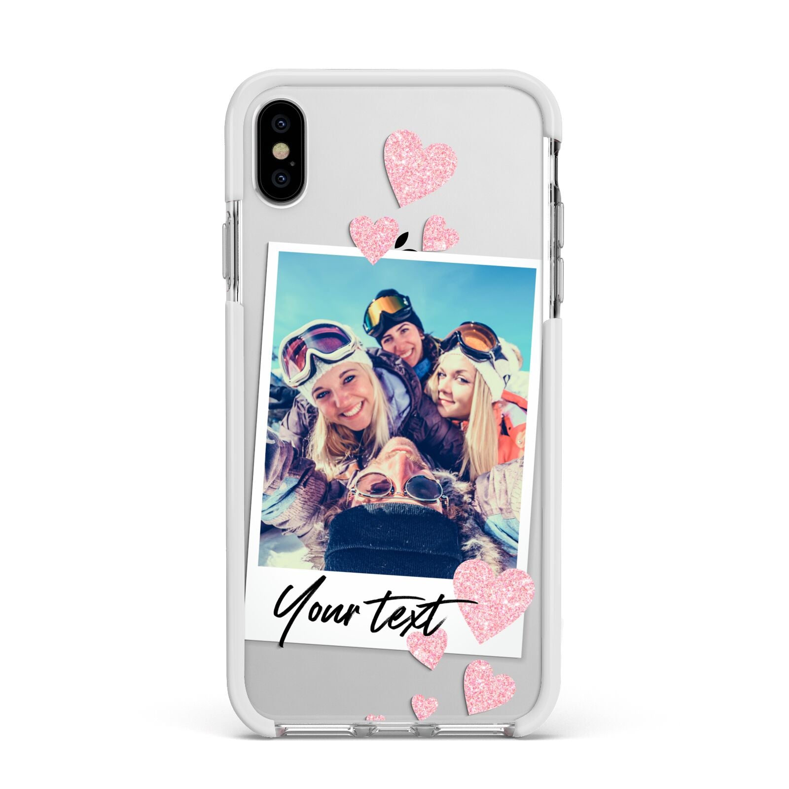 Photo with Text Apple iPhone Xs Max Impact Case White Edge on Silver Phone