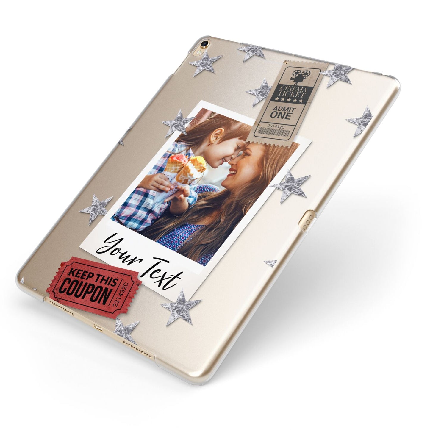 Photo with Text Star Pattern Apple iPad Case on Gold iPad Side View