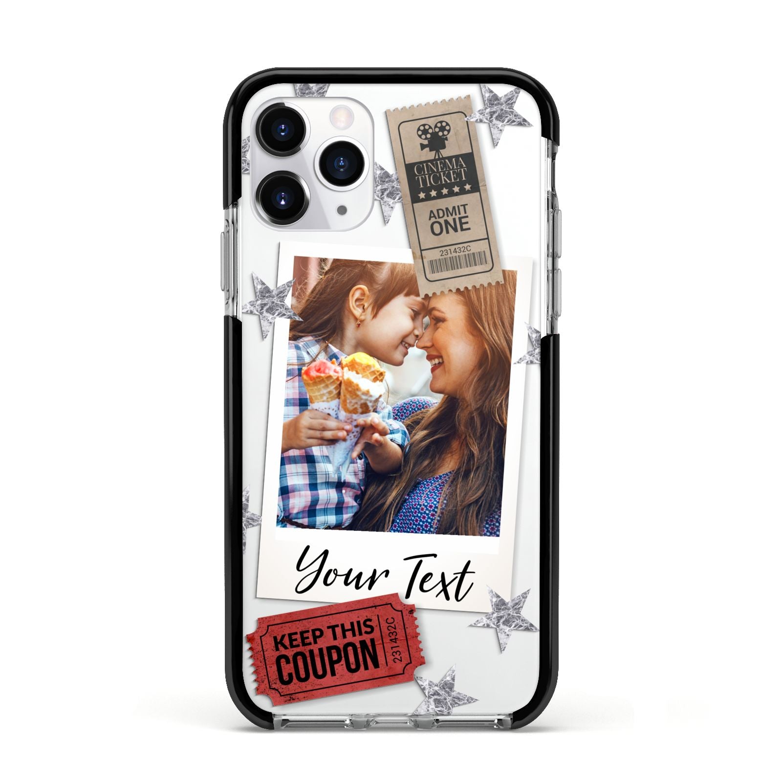 Photo with Text Star Pattern Apple iPhone 11 Pro in Silver with Black Impact Case