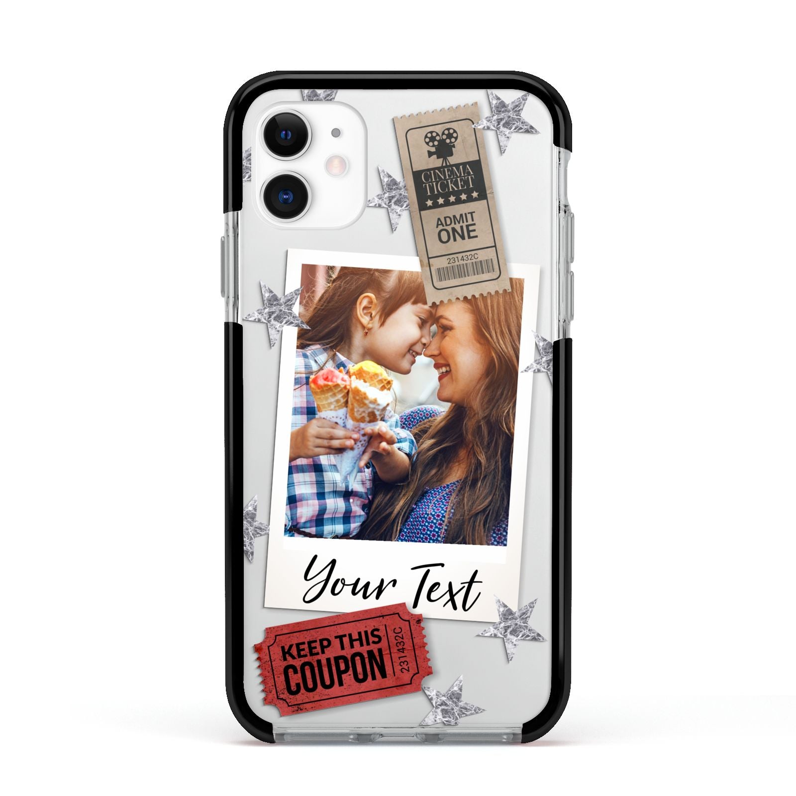 Photo with Text Star Pattern Apple iPhone 11 in White with Black Impact Case