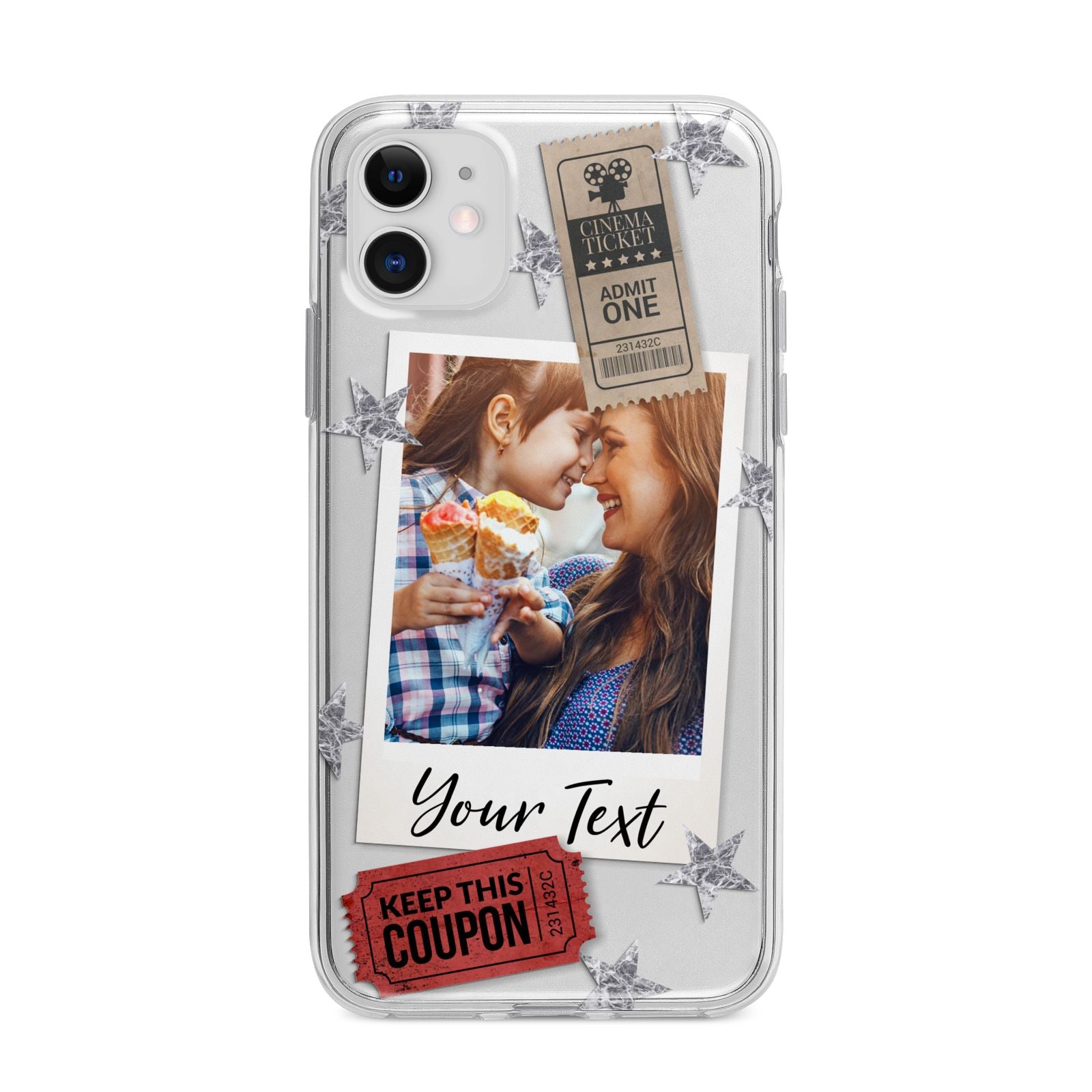 Photo with Text Star Pattern Apple iPhone 11 in White with Bumper Case