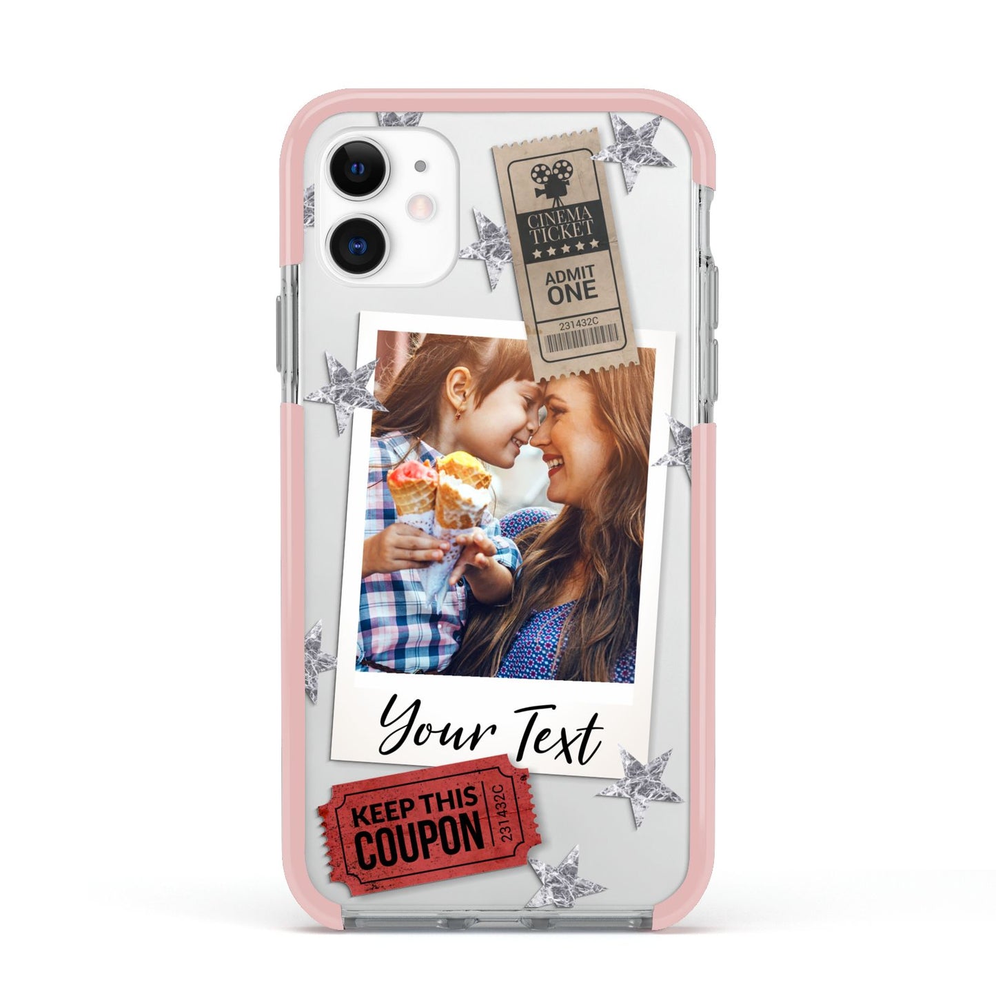 Photo with Text Star Pattern Apple iPhone 11 in White with Pink Impact Case