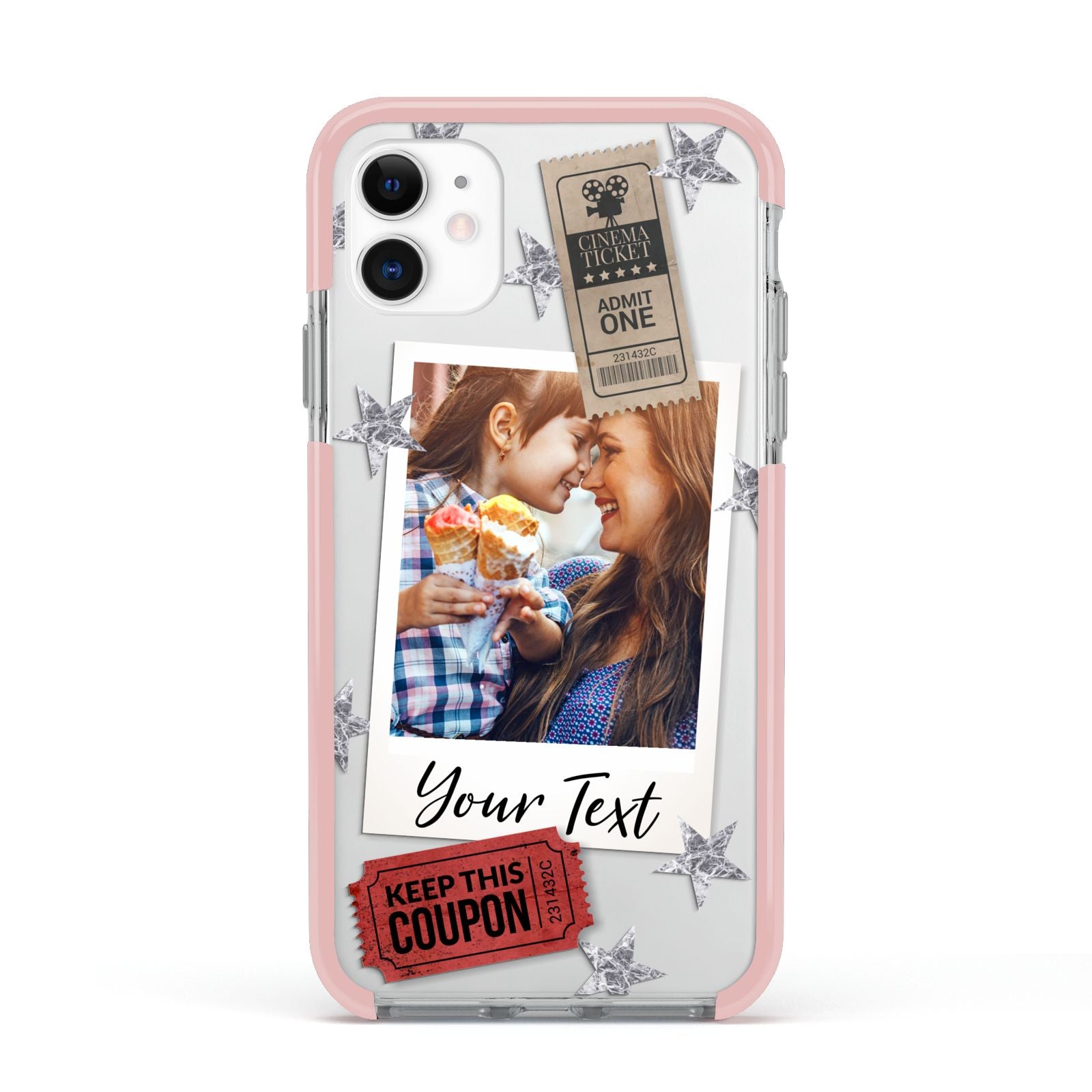 Photo with Text Star Pattern Apple iPhone 11 in White with Pink Impact Case
