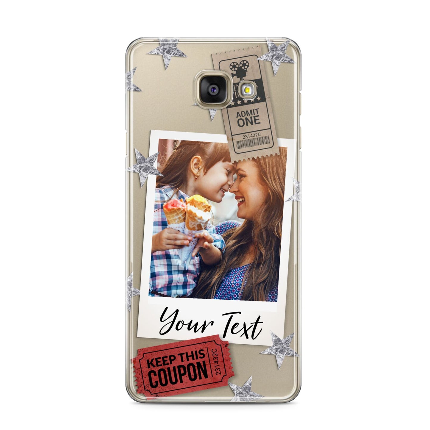 Photo with Text Star Pattern Samsung Galaxy A3 2016 Case on gold phone