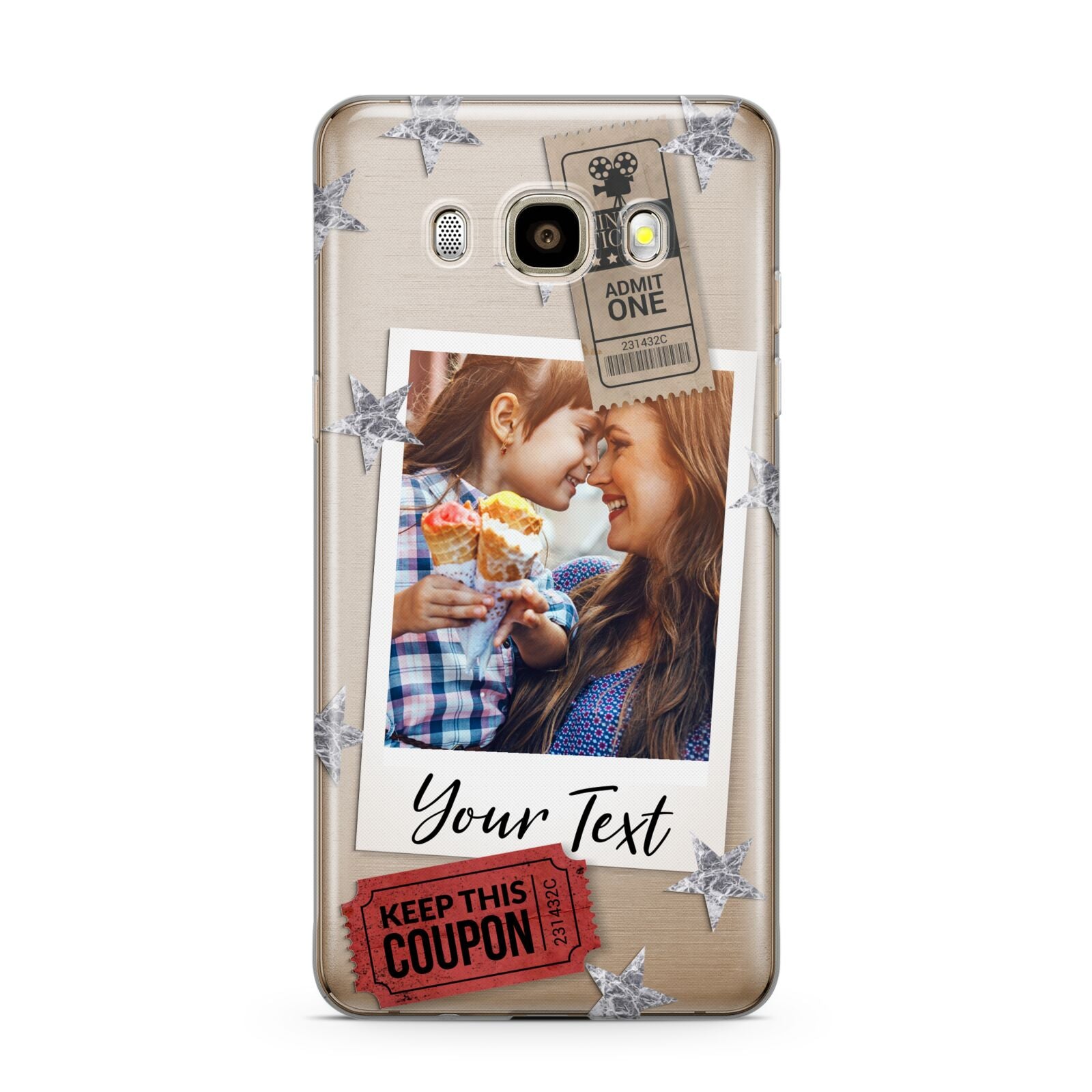 Photo with Text Star Pattern Samsung Galaxy J7 2016 Case on gold phone
