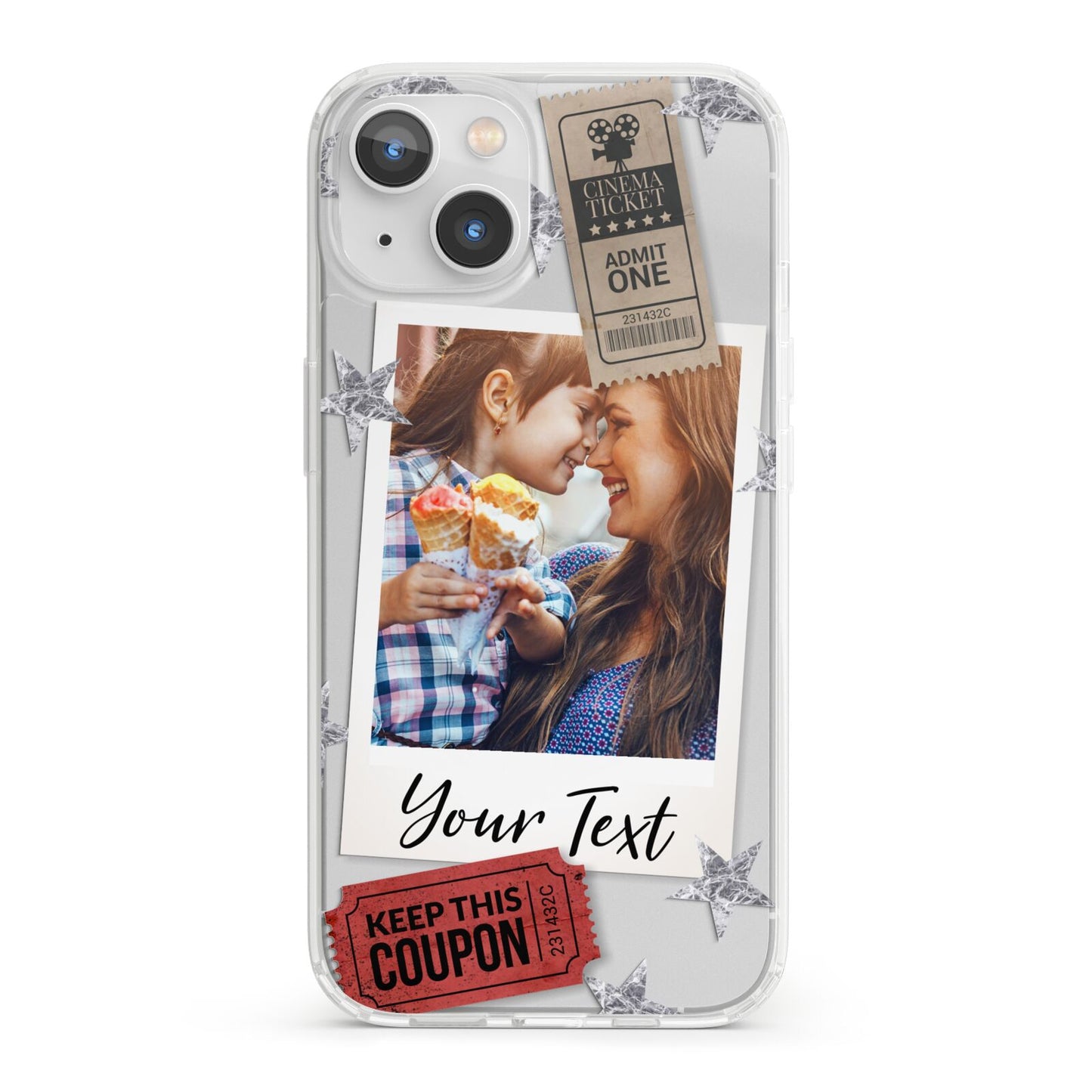 Photo with Text Star Pattern iPhone 13 Clear Bumper Case