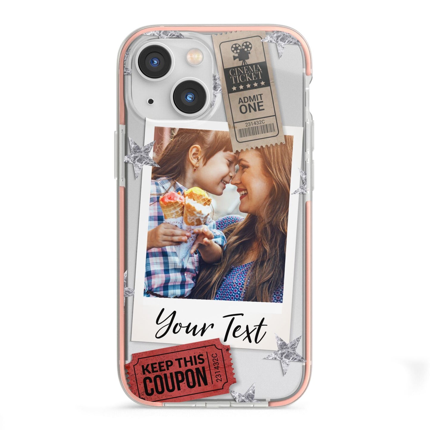 Photo with Text Star Pattern iPhone 13 Mini TPU Impact Case with Pink Edges