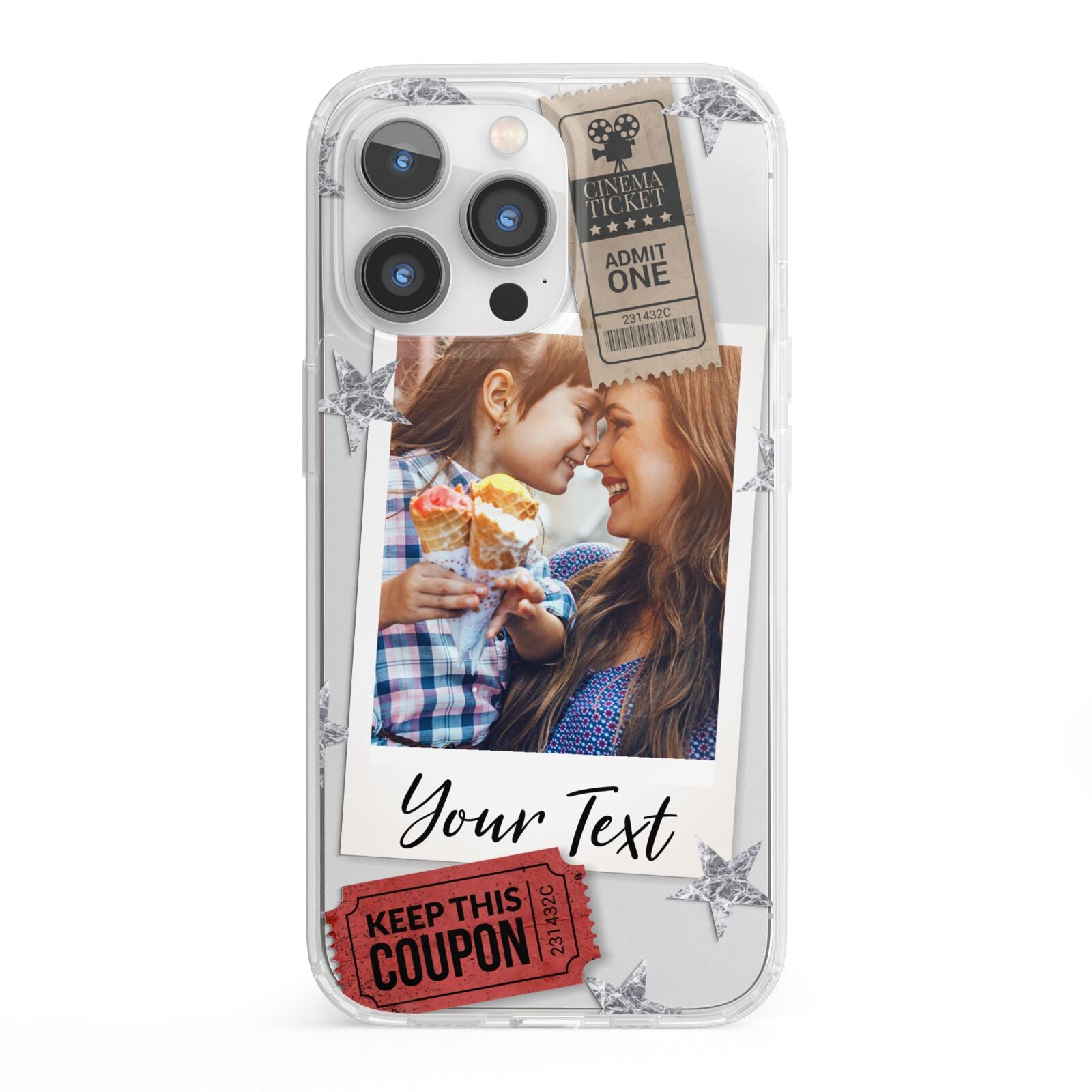 Photo with Text Star Pattern iPhone 13 Pro Clear Bumper Case