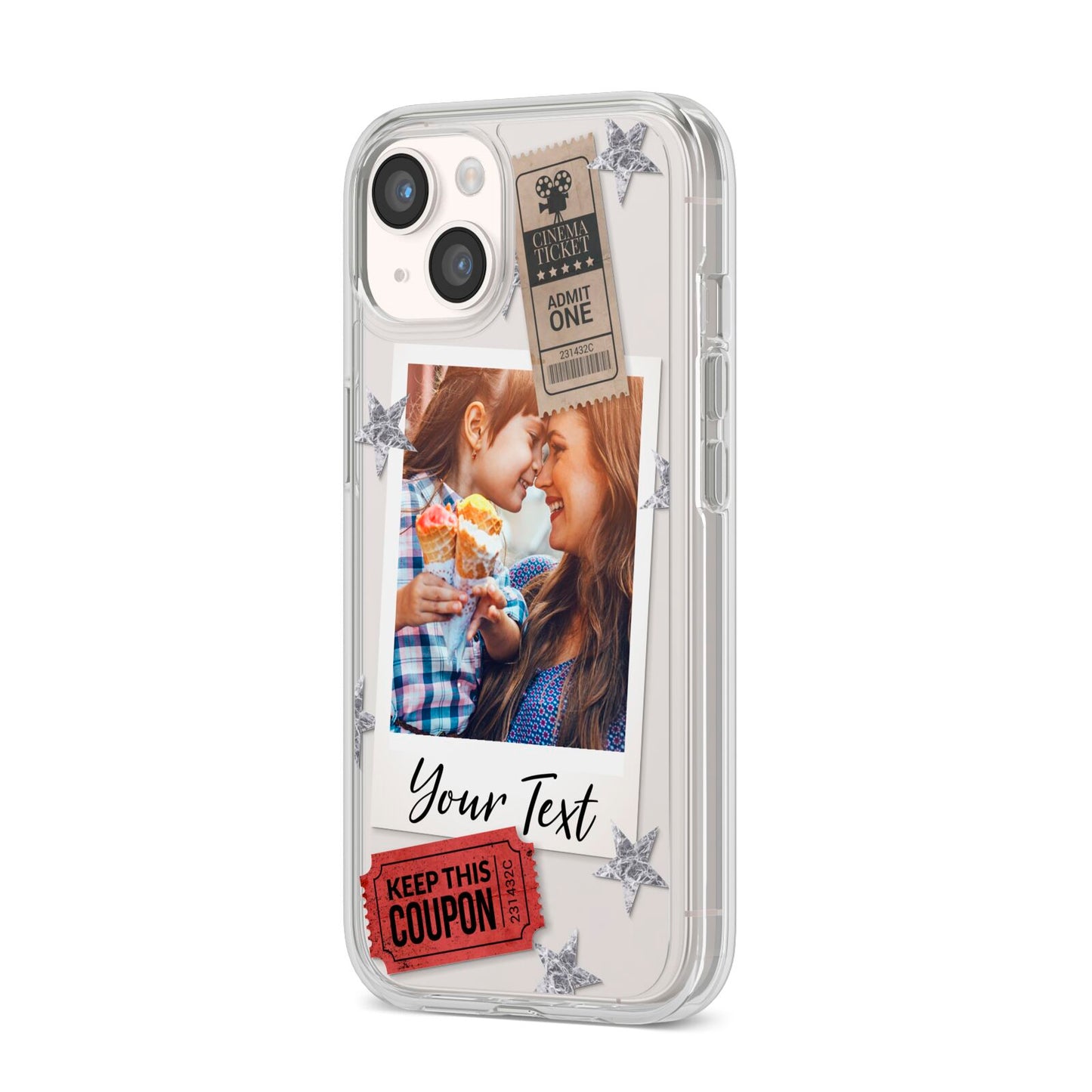 Photo with Text Star Pattern iPhone 14 Clear Tough Case Starlight Angled Image