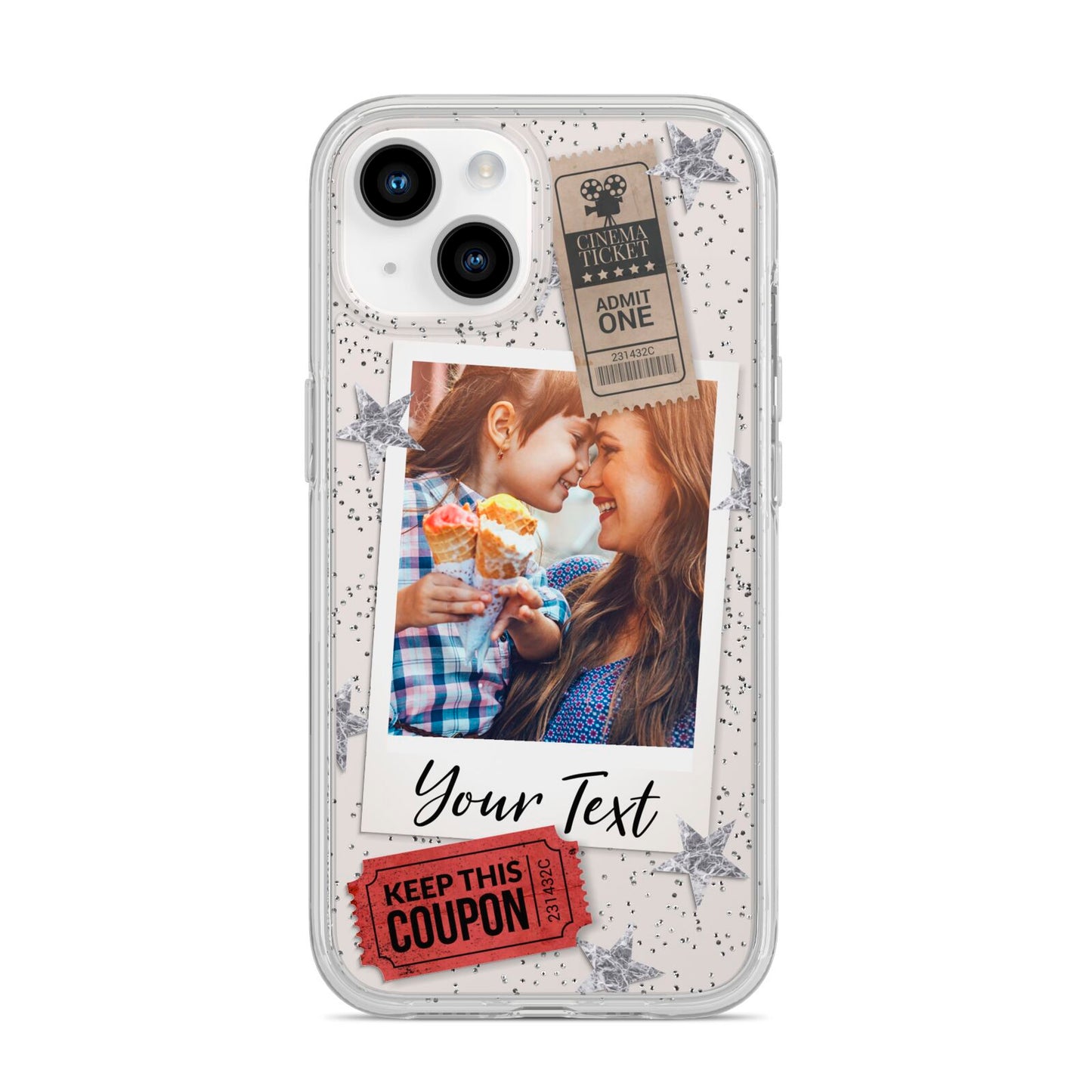 Photo with Text Star Pattern iPhone 14 Glitter Tough Case Starlight