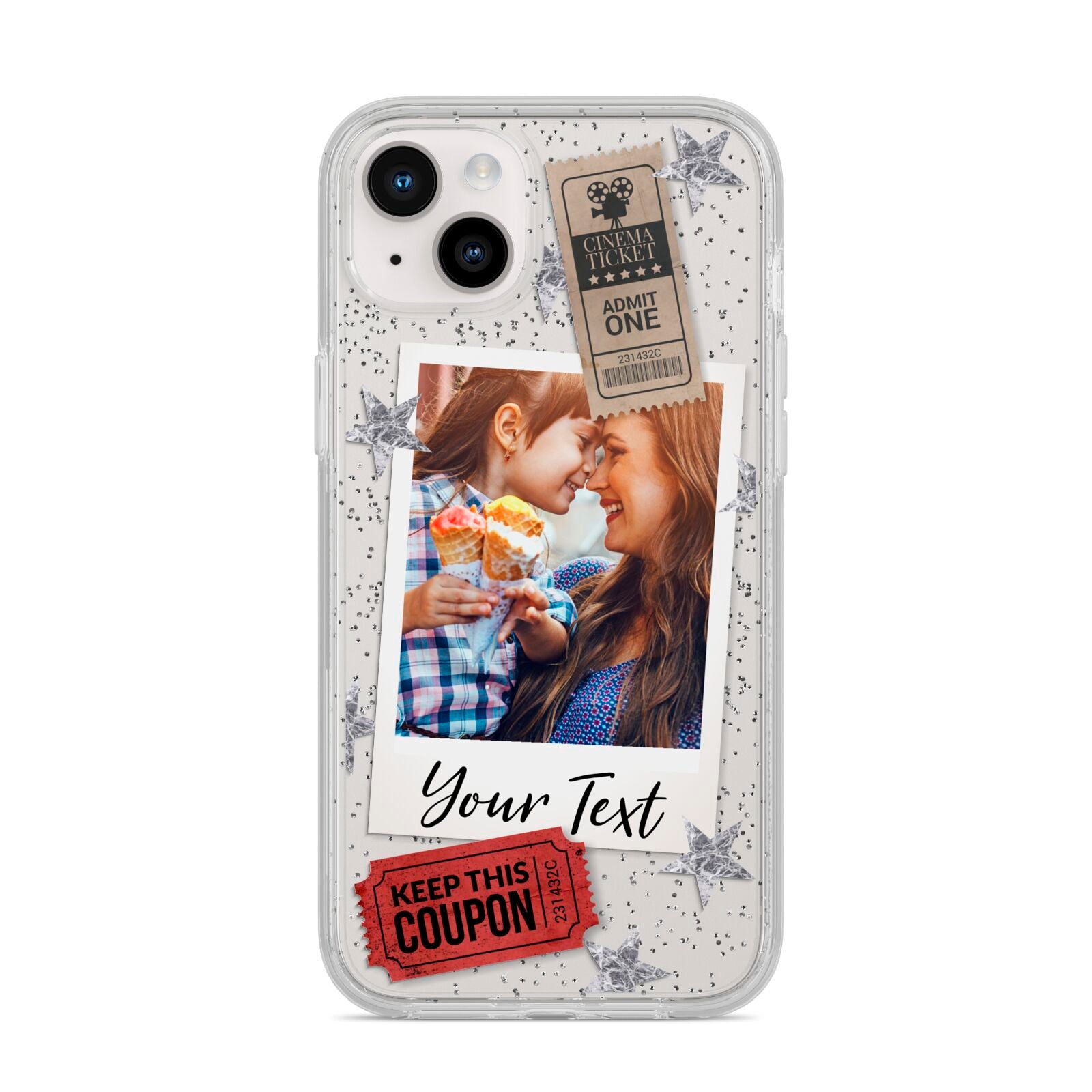 Photo with Text Star Pattern iPhone 14 Plus Glitter Tough Case Starlight
