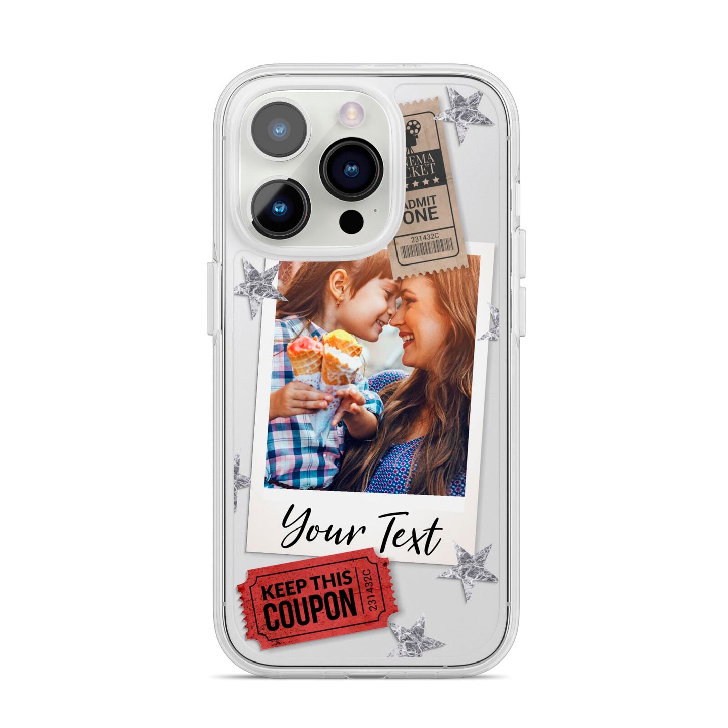 Photo with Text Star Pattern iPhone 14 Pro Clear Tough Case Silver