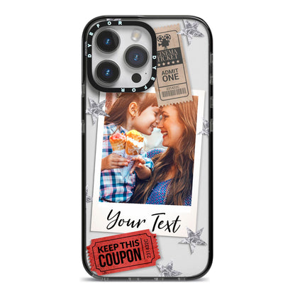 Photo with Text Star Pattern iPhone 14 Pro Max Black Impact Case on Silver phone