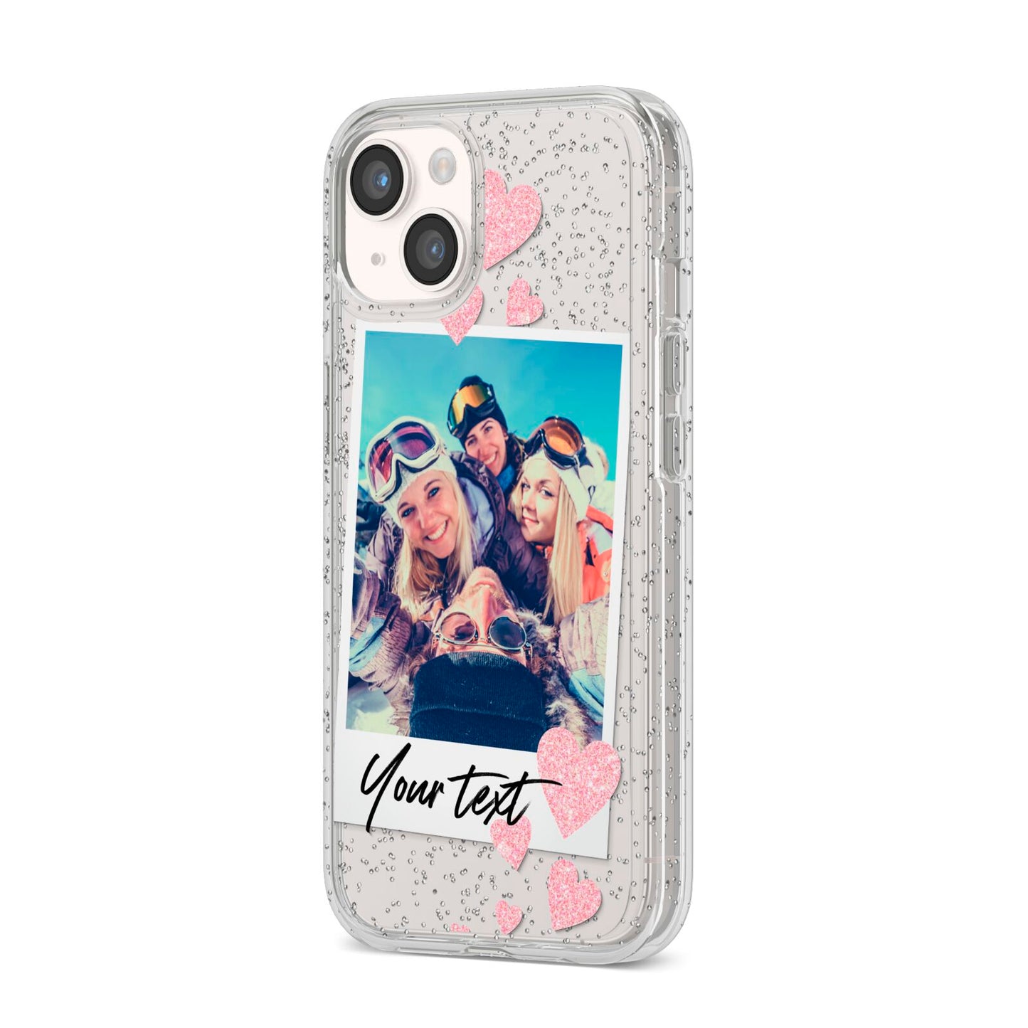 Photo with Text iPhone 14 Glitter Tough Case Starlight Angled Image