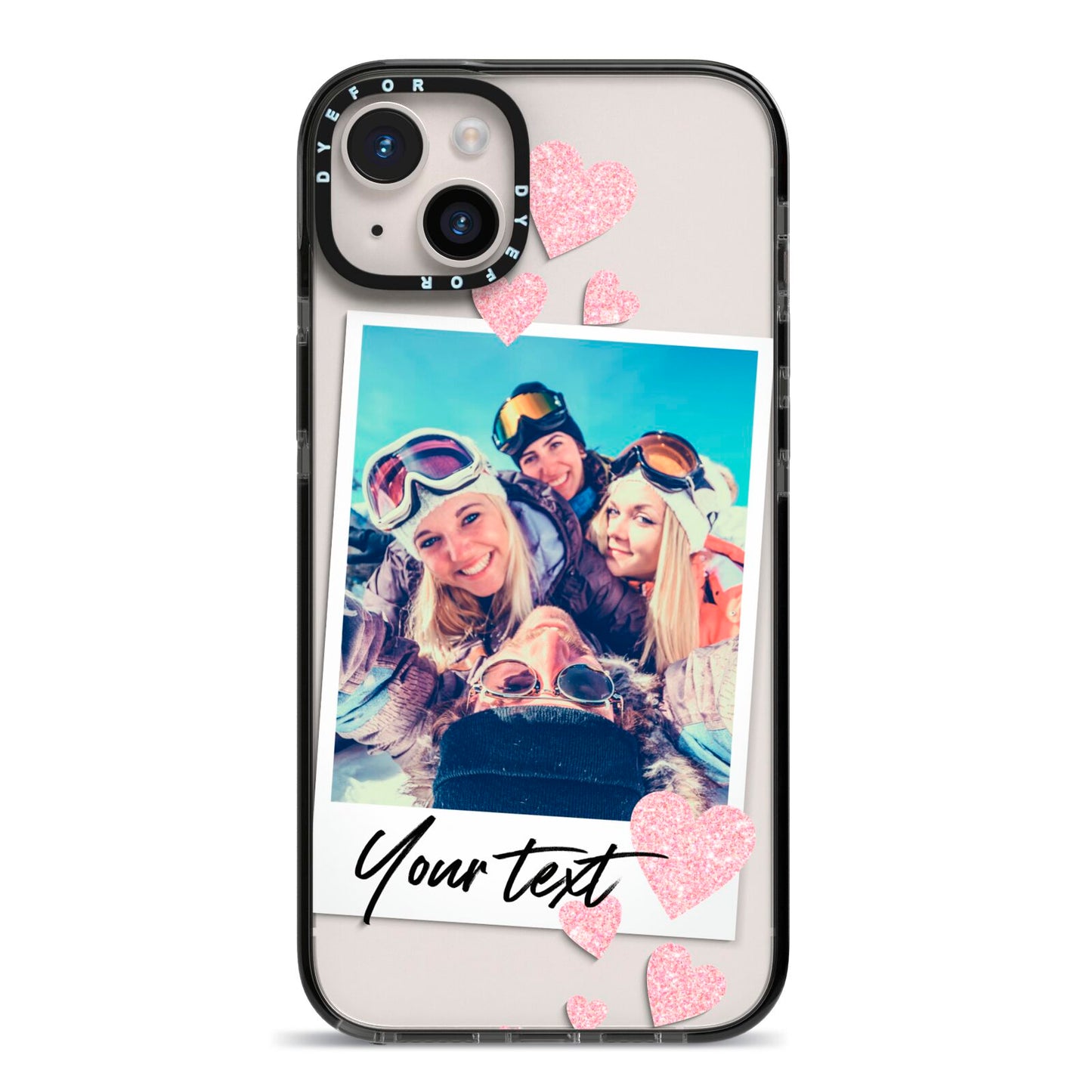 Photo with Text iPhone 14 Plus Black Impact Case on Silver phone