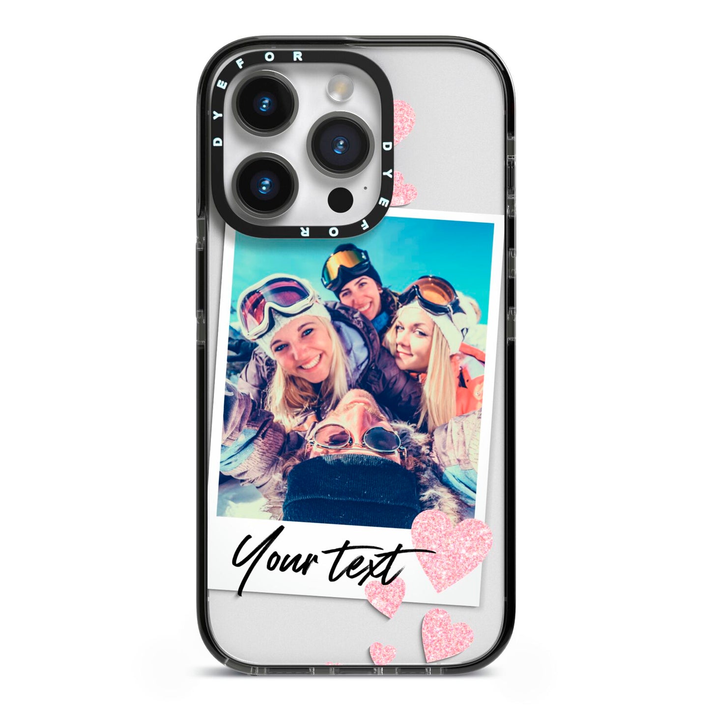 Photo with Text iPhone 14 Pro Black Impact Case on Silver phone