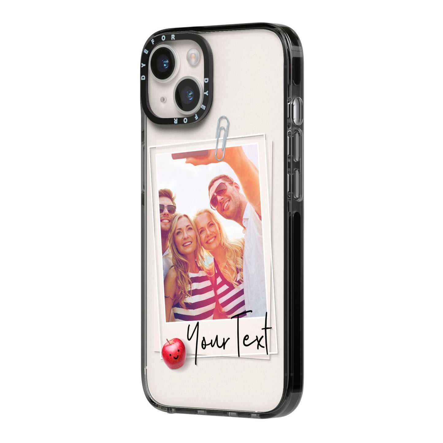 Photograph and Name iPhone 14 Black Impact Case Side Angle on Silver phone