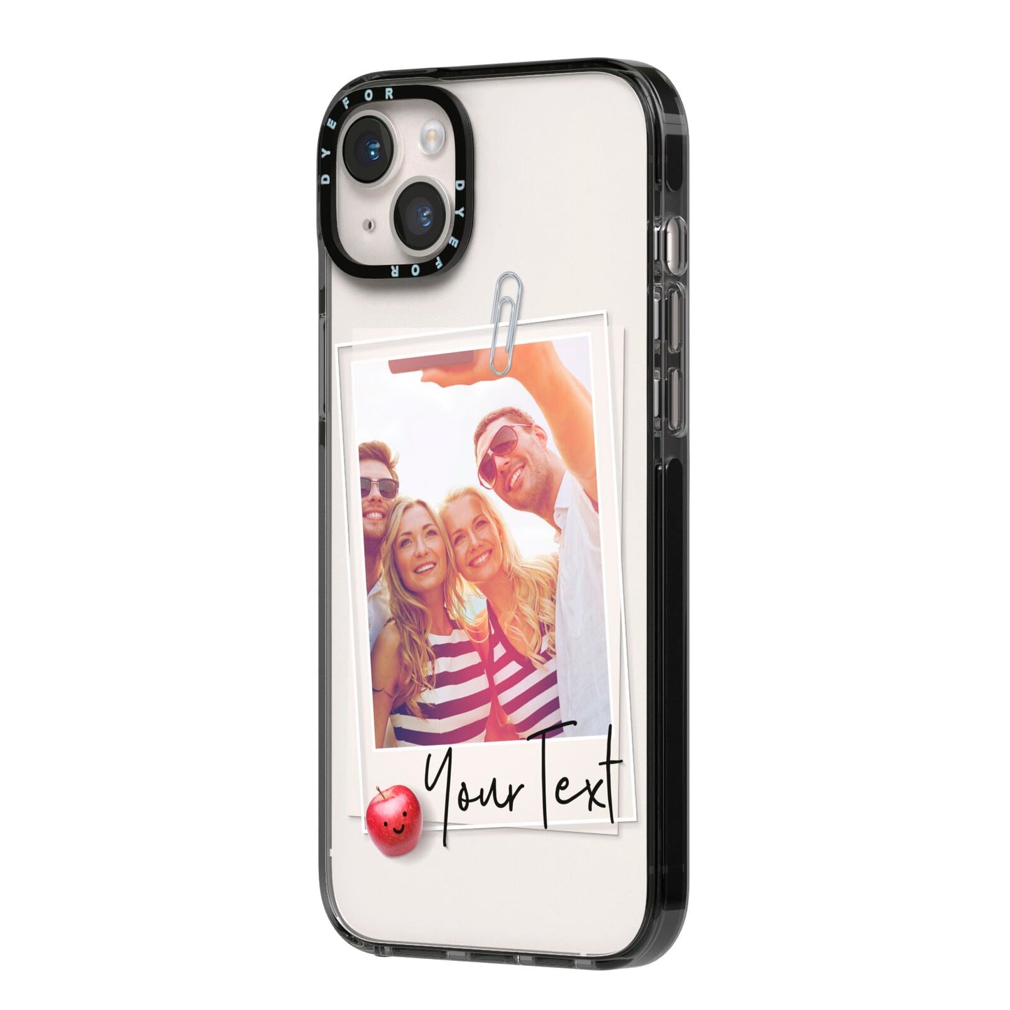 Photograph and Name iPhone 14 Plus Black Impact Case Side Angle on Silver phone