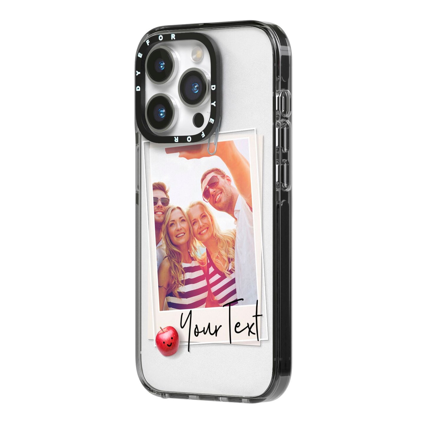 Photograph and Name iPhone 14 Pro Black Impact Case Side Angle on Silver phone