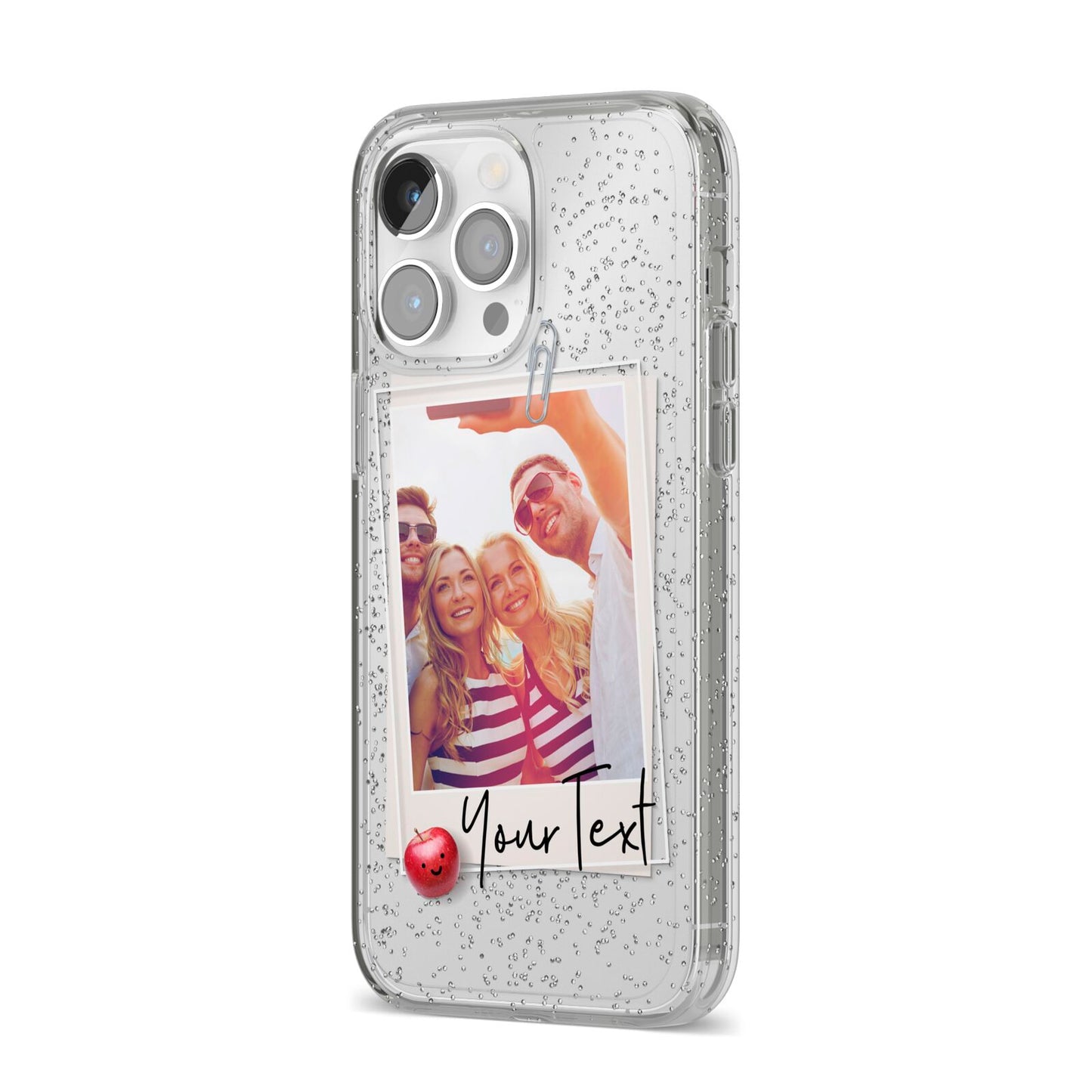Photograph and Name iPhone 14 Pro Max Glitter Tough Case Silver Angled Image