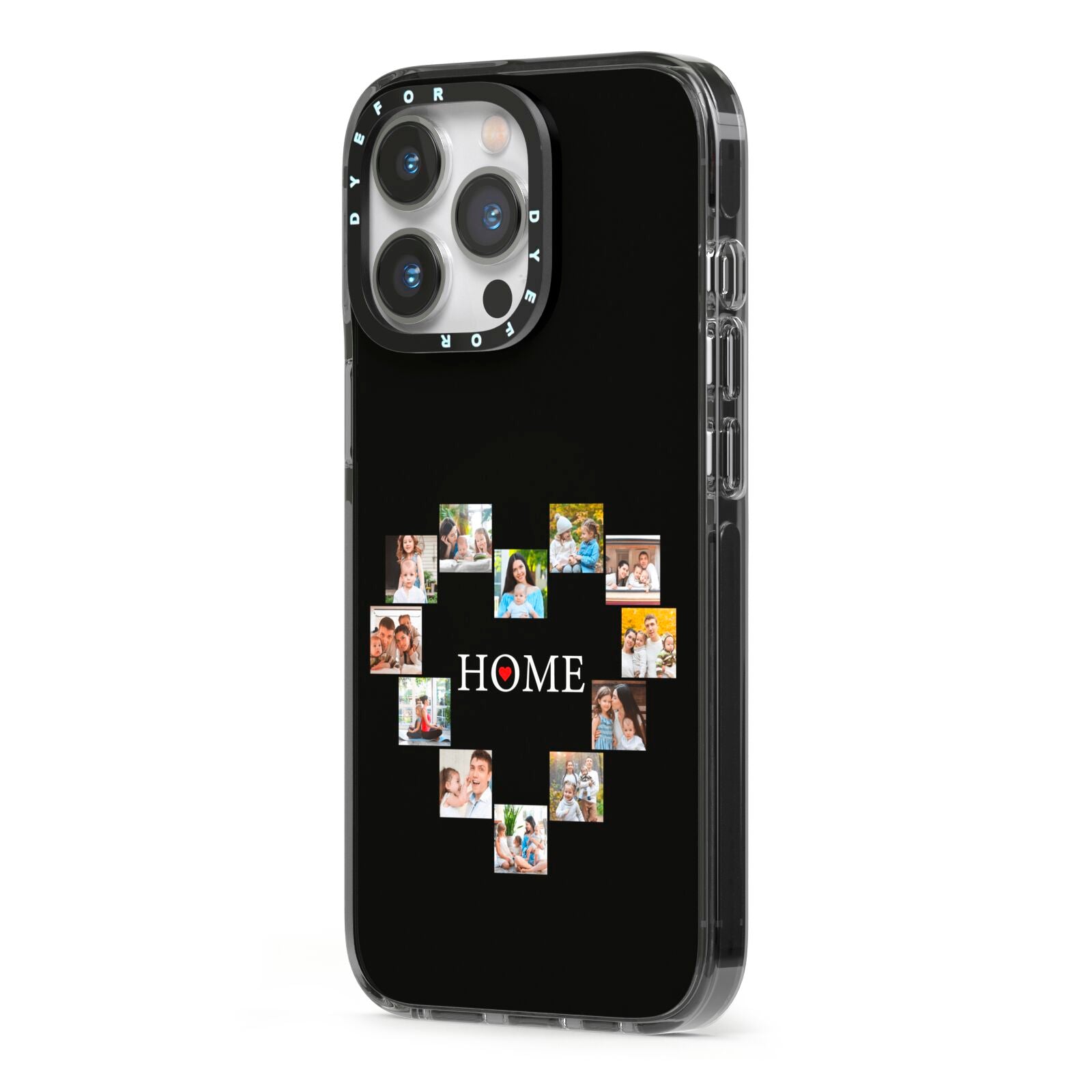 Photos of Home Personalised iPhone 13 Pro Black Impact Case Side Angle on Silver phone