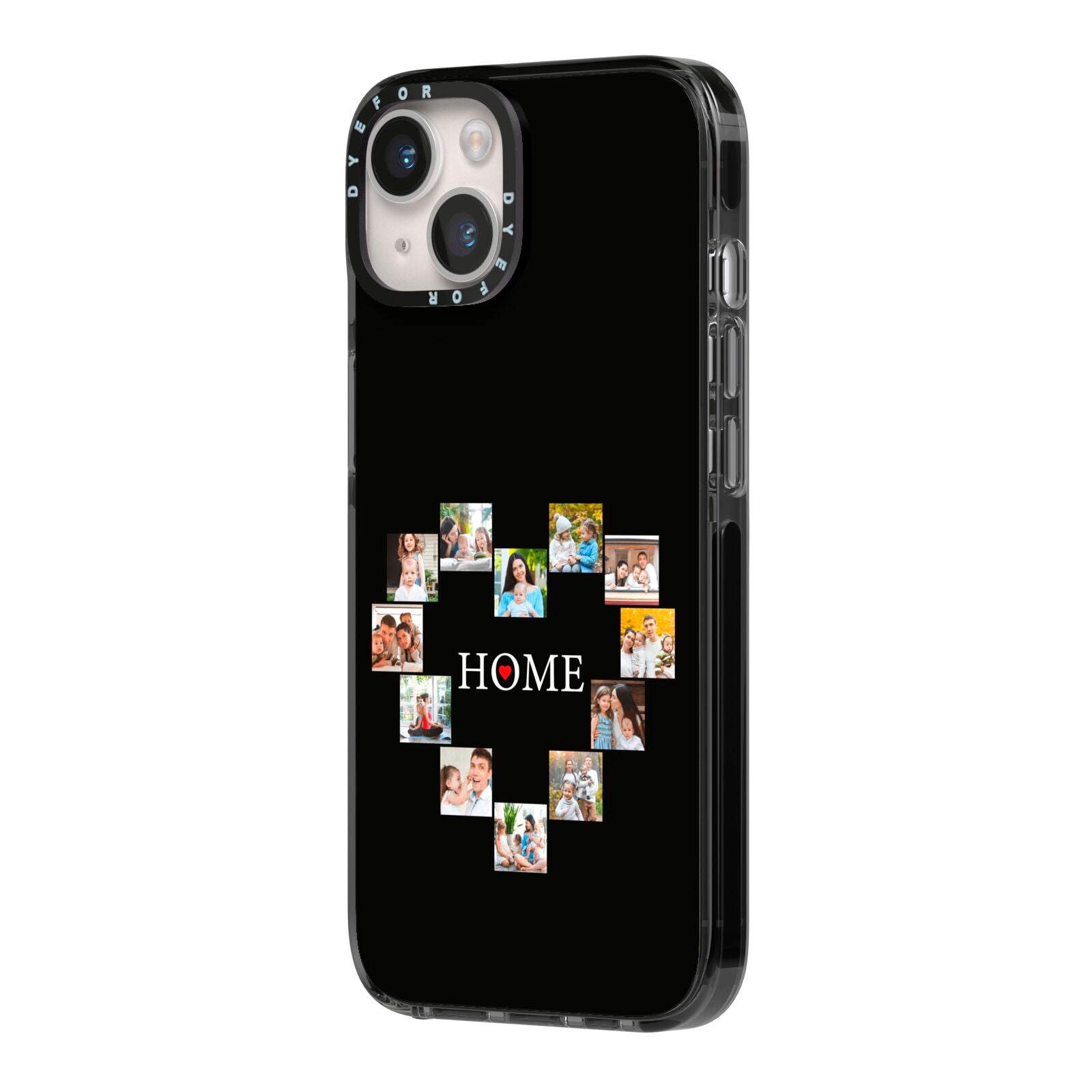 Photos of Home Personalised iPhone 14 Black Impact Case Side Angle on Silver phone