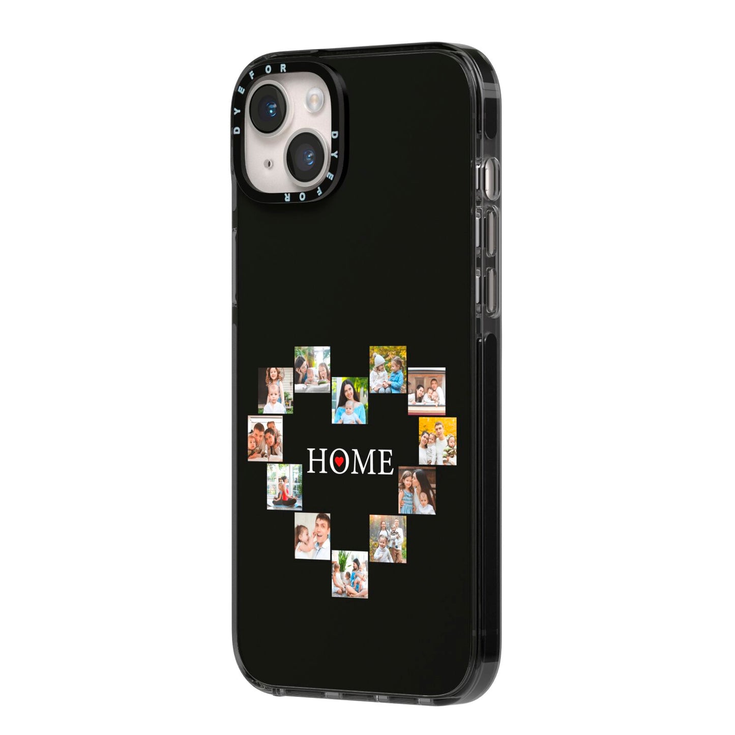 Photos of Home Personalised iPhone 14 Plus Black Impact Case Side Angle on Silver phone