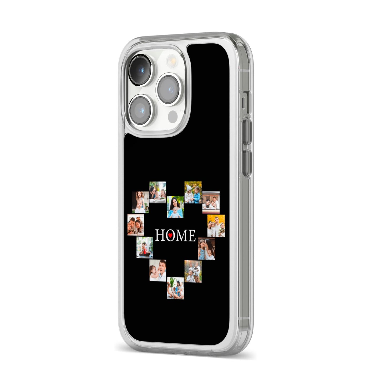 Photos of Home Personalised iPhone 14 Pro Clear Tough Case Silver Angled Image