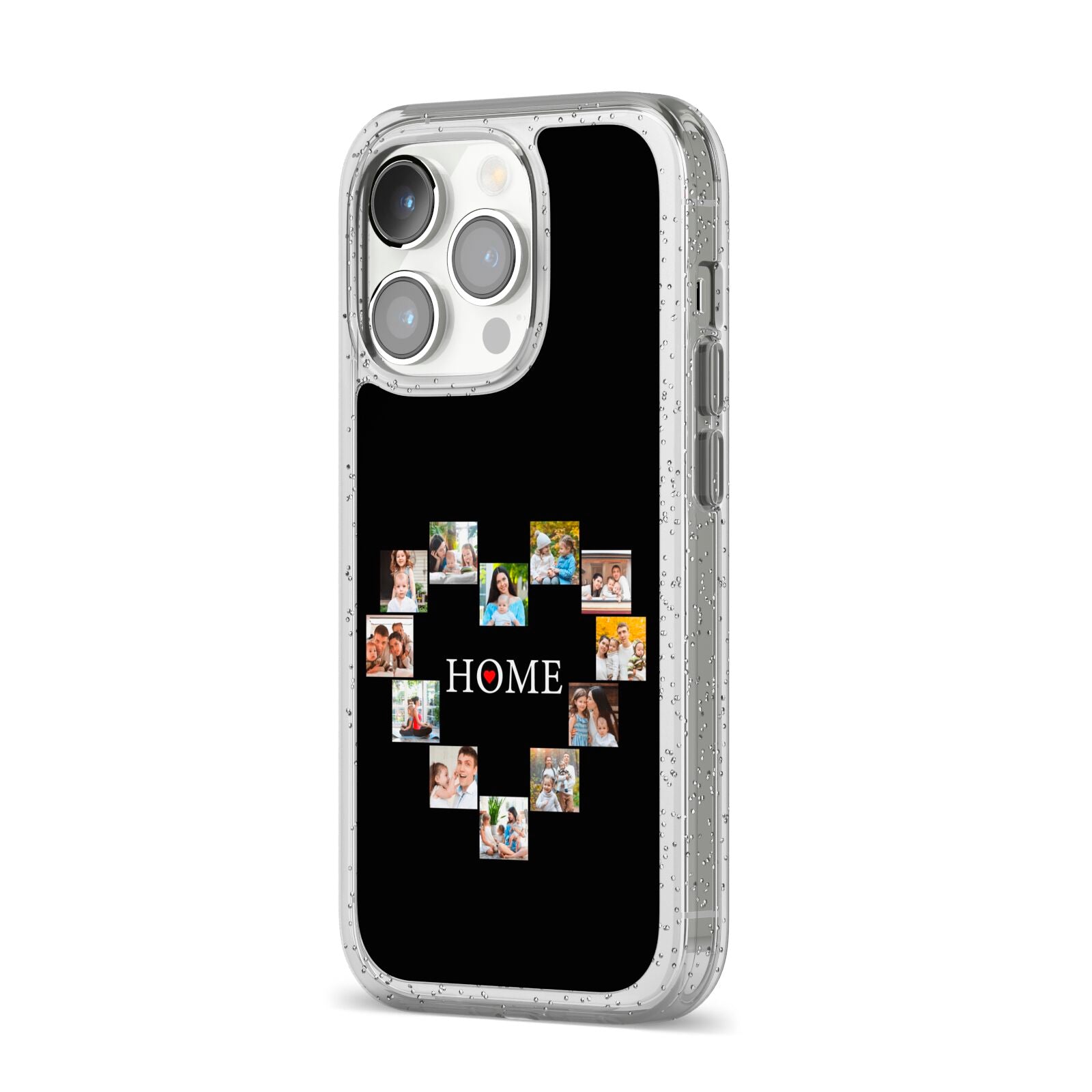 Photos of Home Personalised iPhone 14 Pro Glitter Tough Case Silver Angled Image