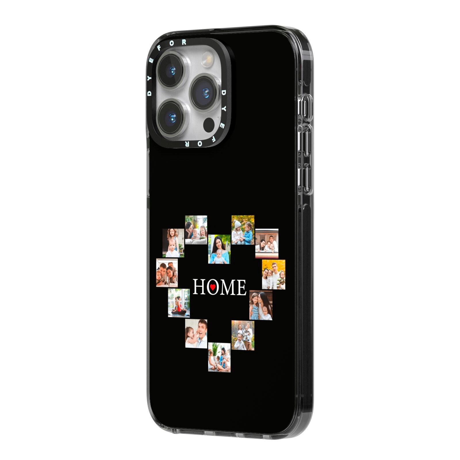 Photos of Home Personalised iPhone 14 Pro Max Black Impact Case Side Angle on Silver phone