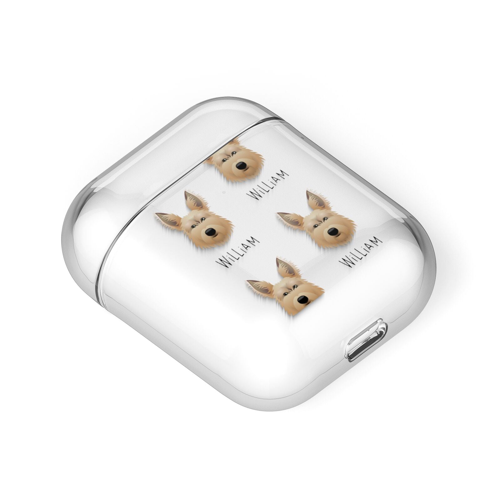 Picardy Sheepdog Icon with Name AirPods Case Laid Flat