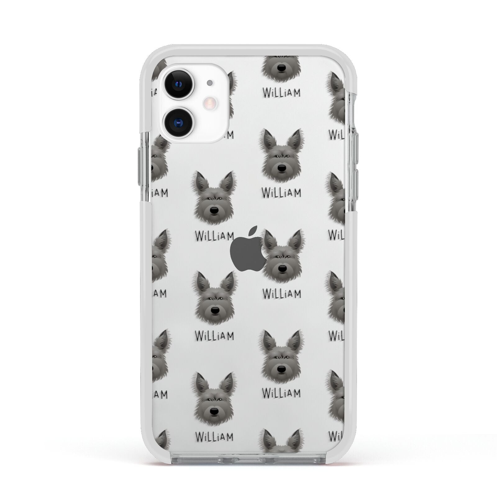 Picardy Sheepdog Icon with Name Apple iPhone 11 in White with White Impact Case