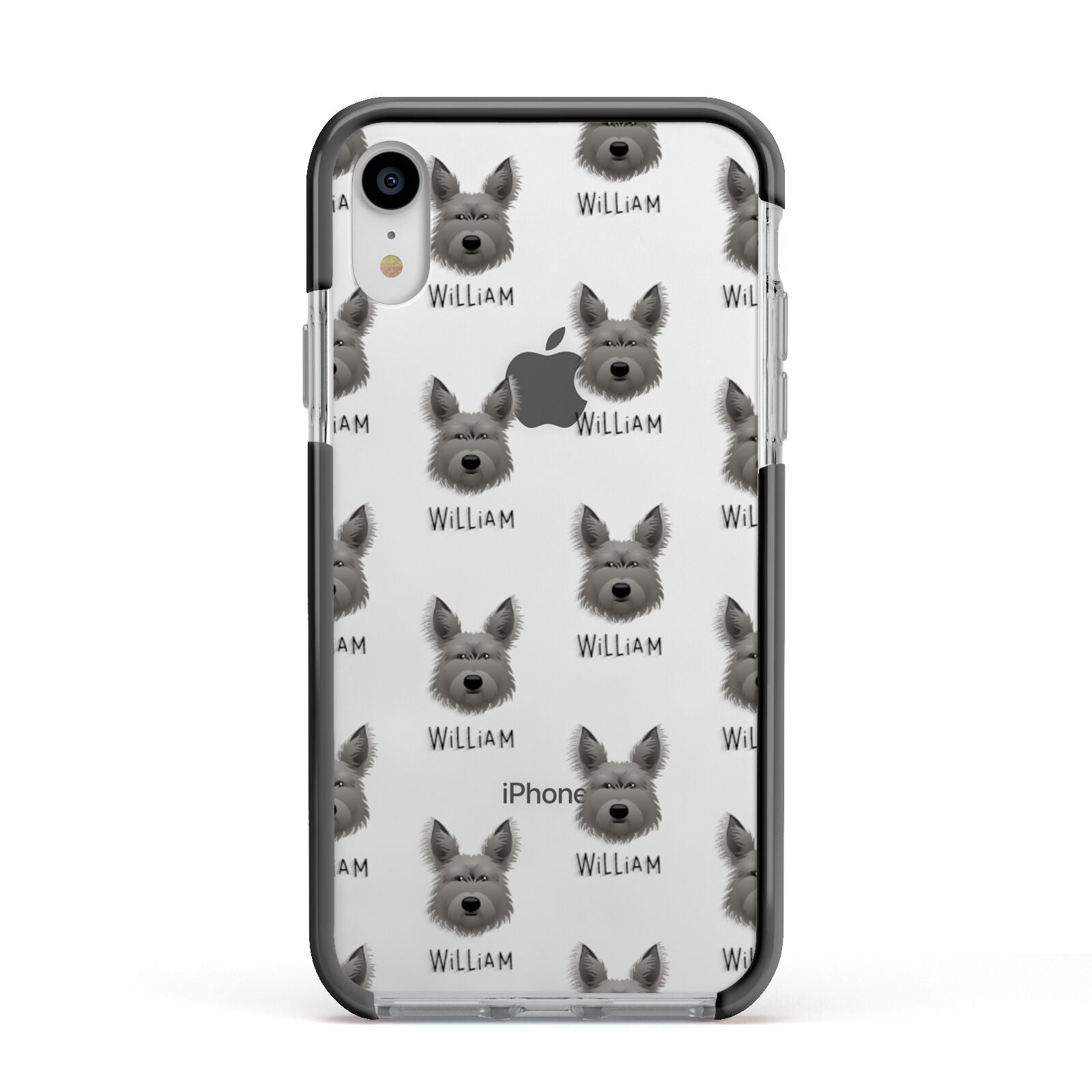 Picardy Sheepdog Icon with Name Apple iPhone XR Impact Case Black Edge on Silver Phone