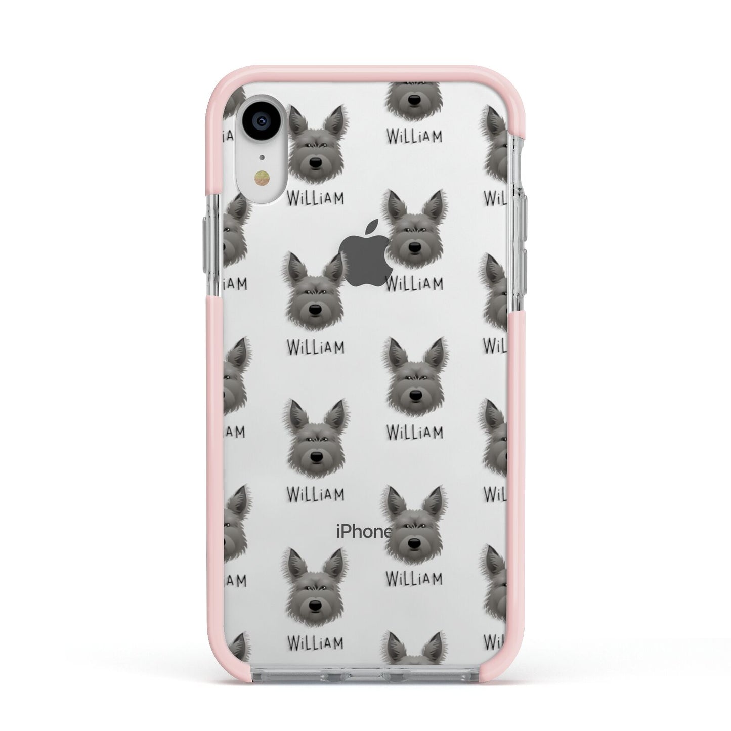 Picardy Sheepdog Icon with Name Apple iPhone XR Impact Case Pink Edge on Silver Phone