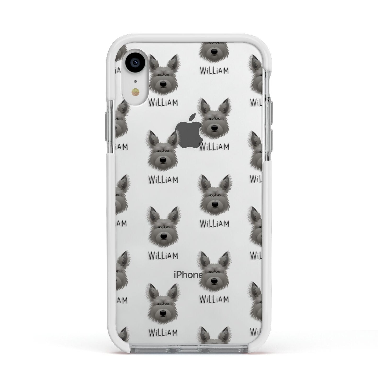 Picardy Sheepdog Icon with Name Apple iPhone XR Impact Case White Edge on Silver Phone