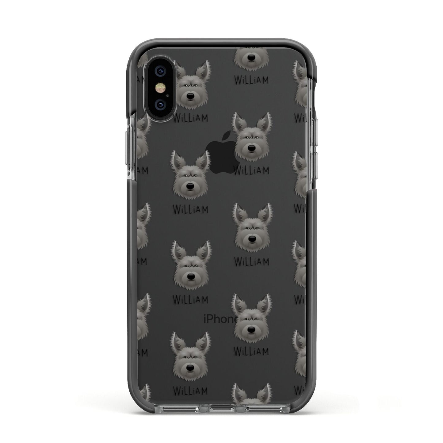 Picardy Sheepdog Icon with Name Apple iPhone Xs Impact Case Black Edge on Black Phone