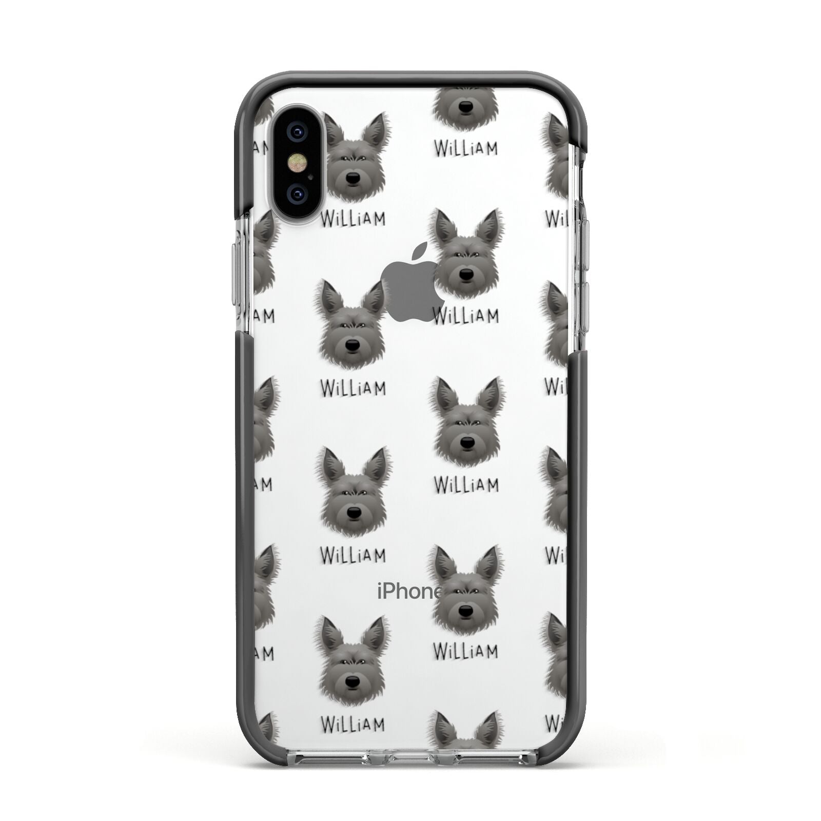 Picardy Sheepdog Icon with Name Apple iPhone Xs Impact Case Black Edge on Silver Phone