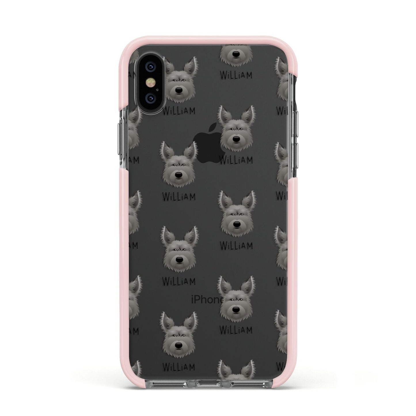 Picardy Sheepdog Icon with Name Apple iPhone Xs Impact Case Pink Edge on Black Phone